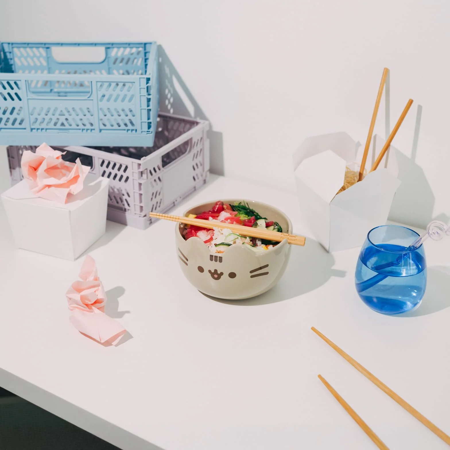 Pusheen Ramen Bowl Set with Chopsticks 900 ml 16 x 19 cm