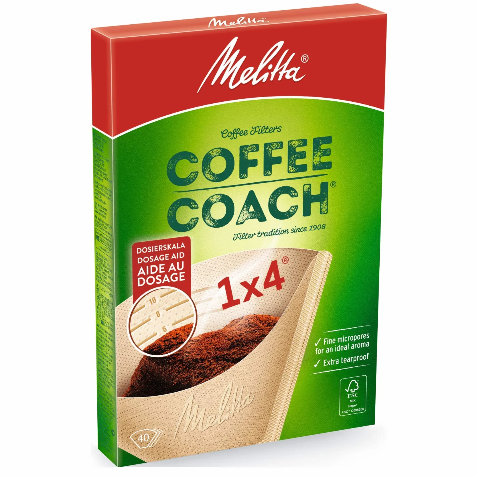 Melitta Coffee Coach torebki filtrujące 1x4 brązowe 40 sztuk papier