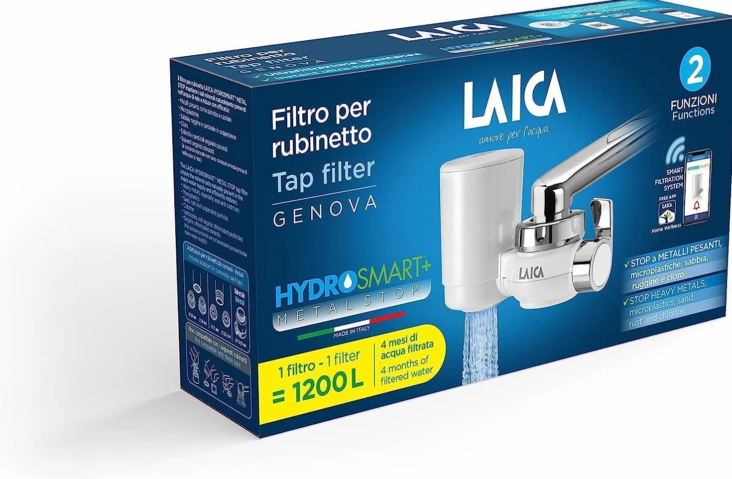 LAICA Filtr do kranu GENOVA R20A HYDROSMART METAL STOP 1200 l biały chromowany