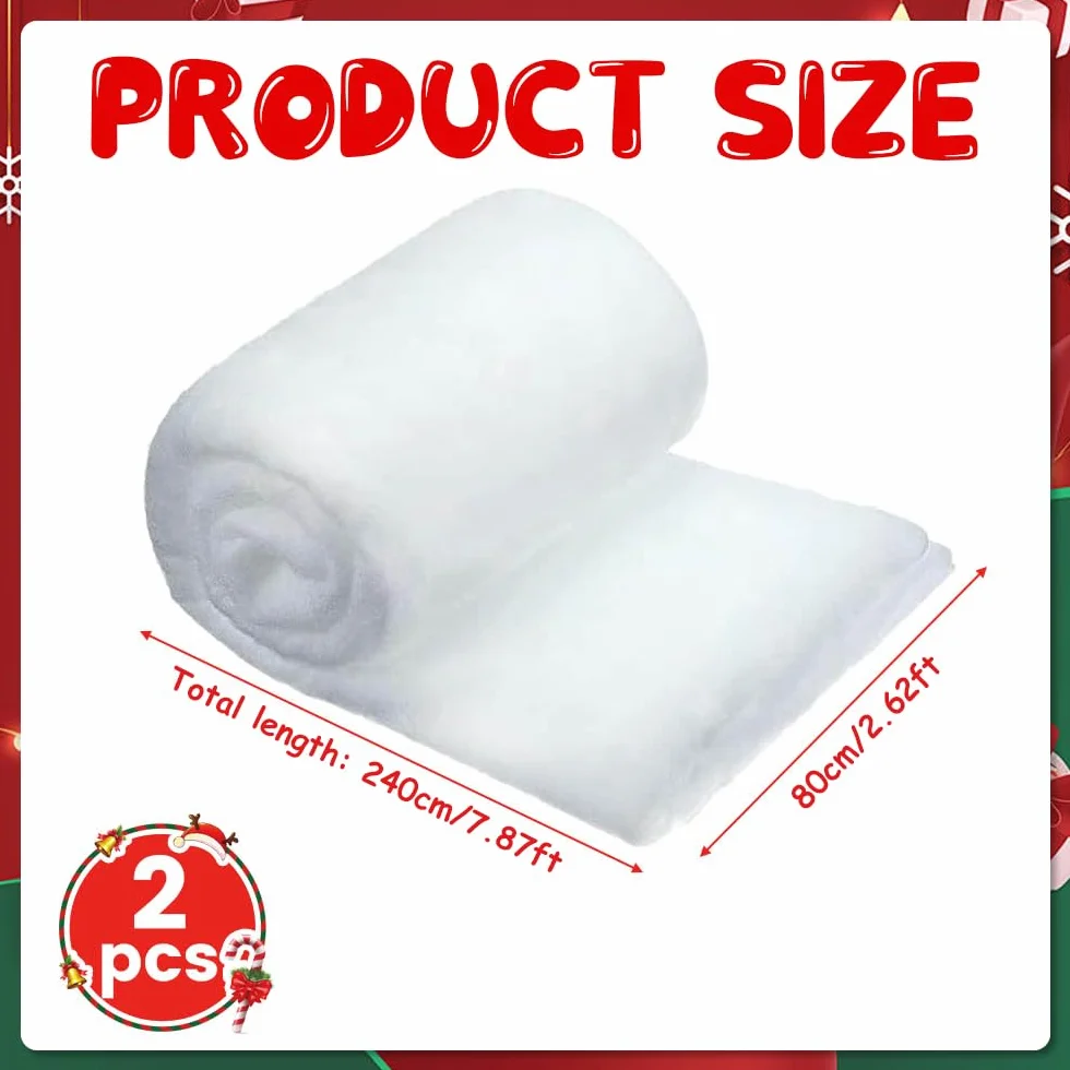 Dekoracyjna mata śnieżna na Boże Narodzenie, 2 sztuki, 90 x 240 cm, mata śnieżna, dekoracja bożonarodzeniowa, sztuczny śnieg, dekoracja na zimę, dekoracja wiejska