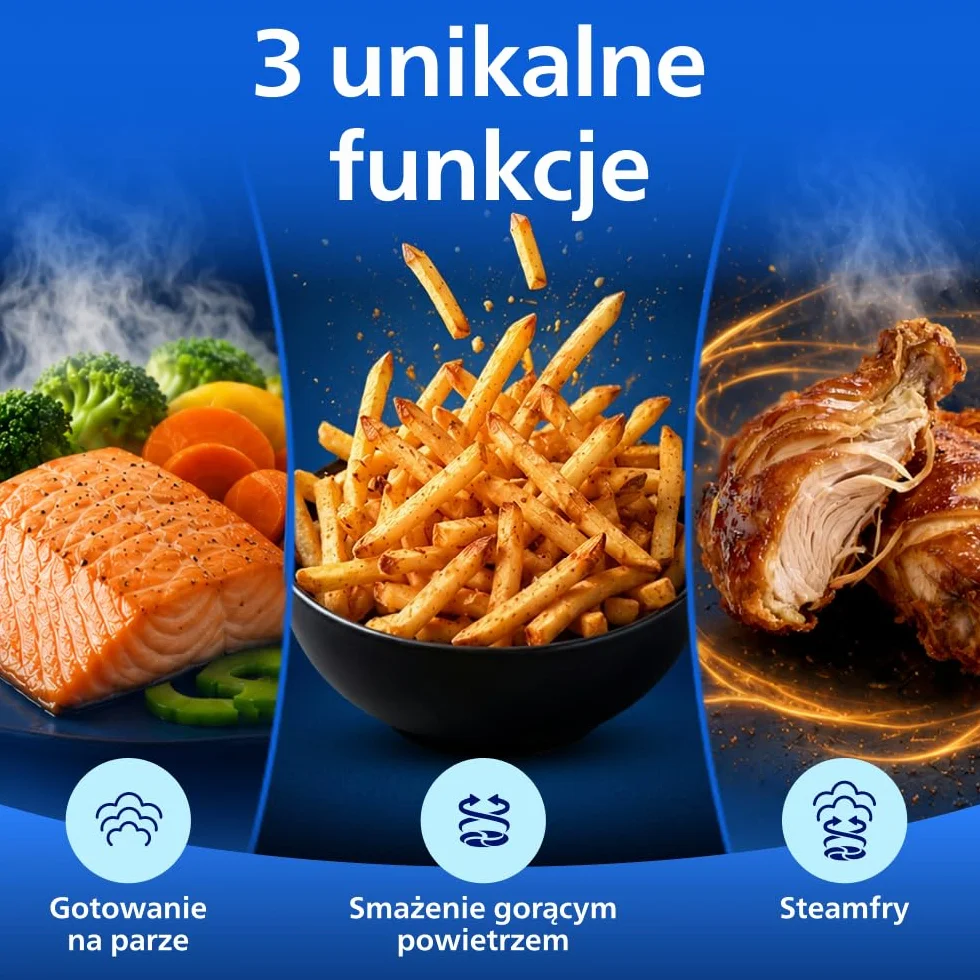 Philips Airfryer Ovi serii 5000 Megabasket Steamfry 9,5 l RapidAir czyszczenie parą NA565/00