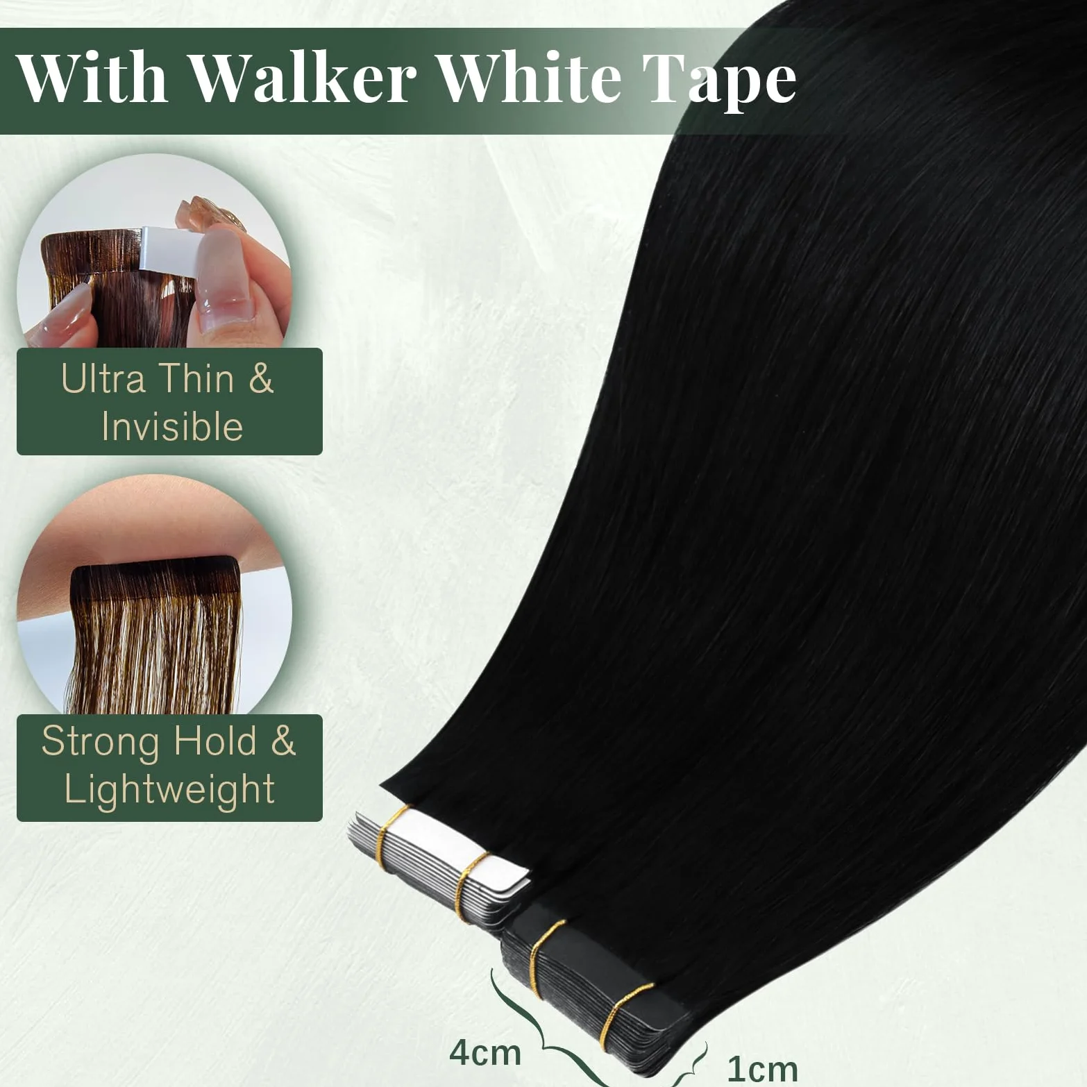 Ugeat Przedłużanie Włosów Taśma, Włosy Ludzkie, Czarny, 60 cm 20 sztuk 50g, Przedłużanie Włosów Tape in, Głęboka Czerń, Remy Naturalne Proste