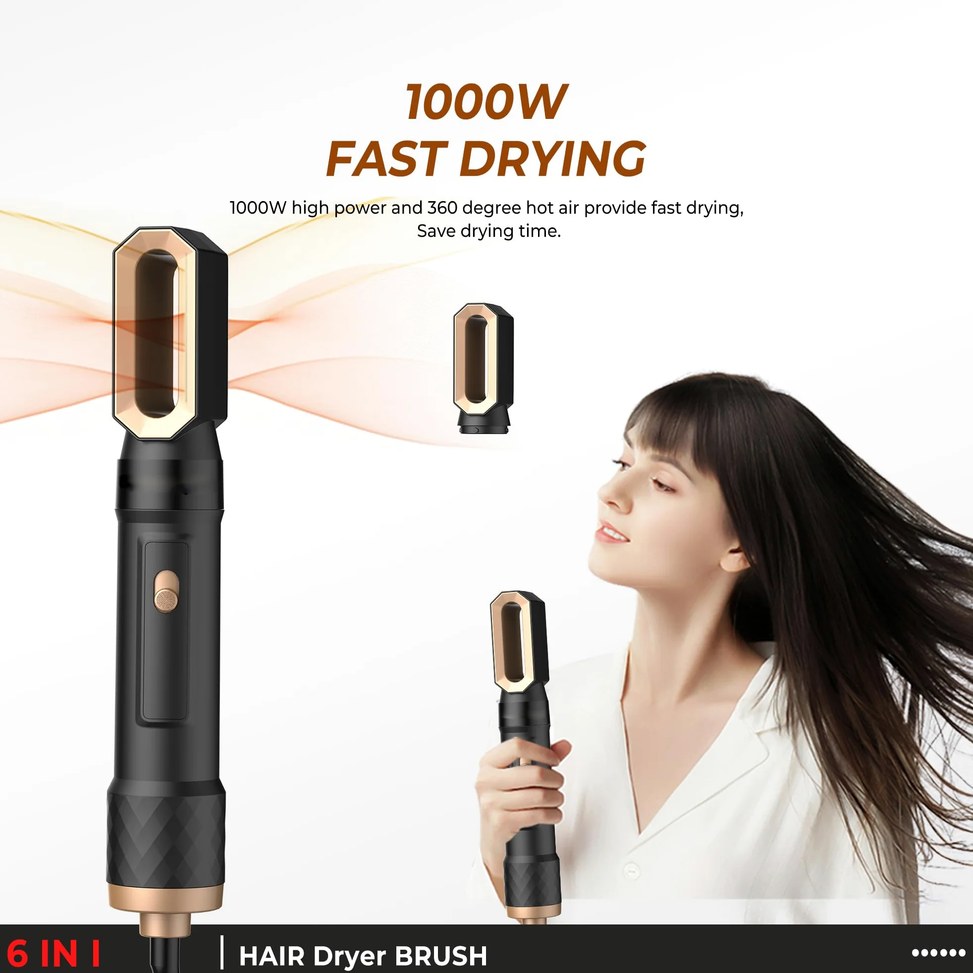 Hairstyler 6 w 1 Air Styler, 1000 W, okrągła suszarka do włosów, do stylizacji i suszenia z lokówką powietrzną, okrągłą suszarką do włosów, szczotką do suszarki, szczotką z ciepłym powietrzem