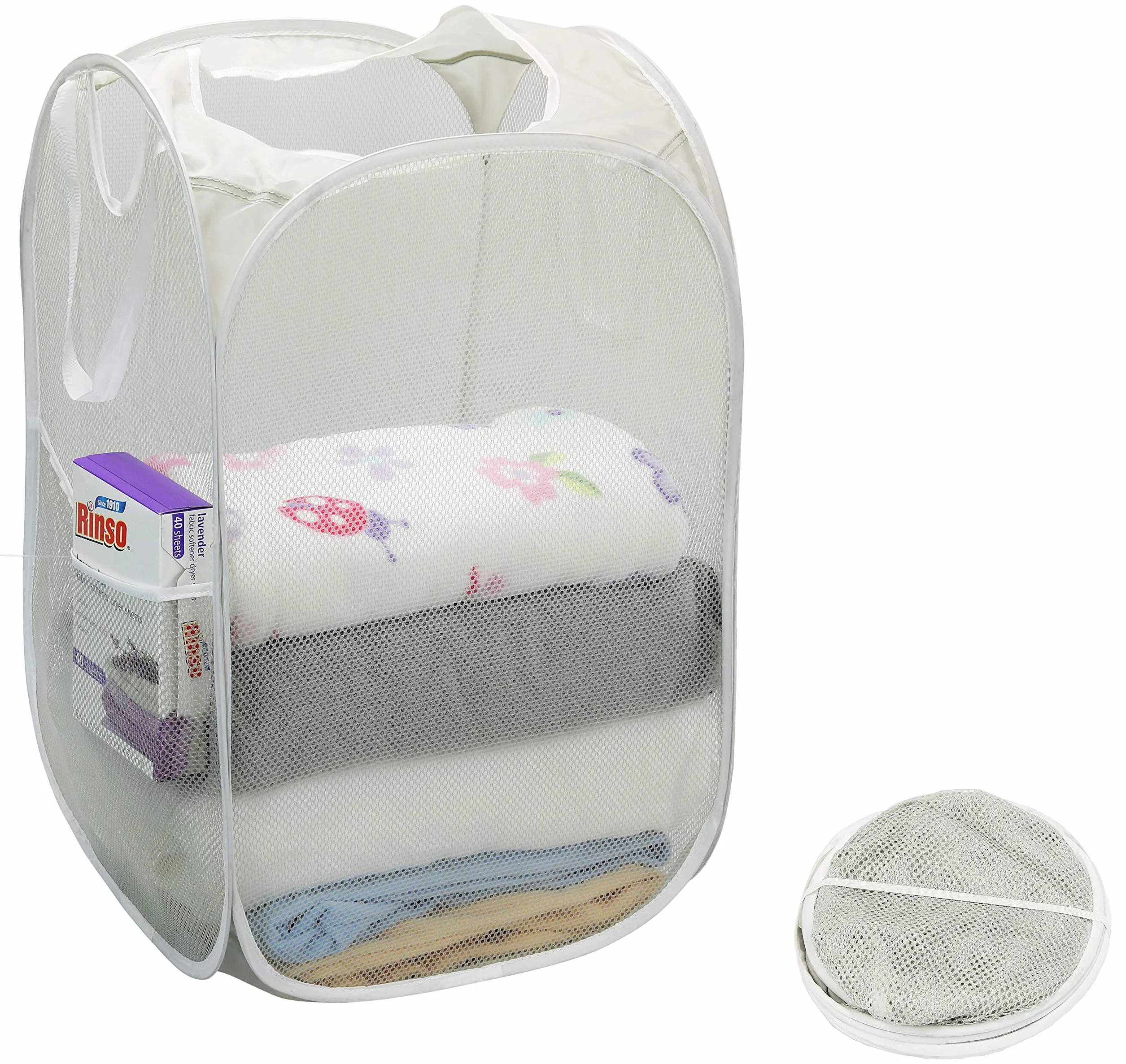 Simple Houseware Mesh Pop-Up Laundry Hamper Basket With Side Pocket, Gray - 2 Pack