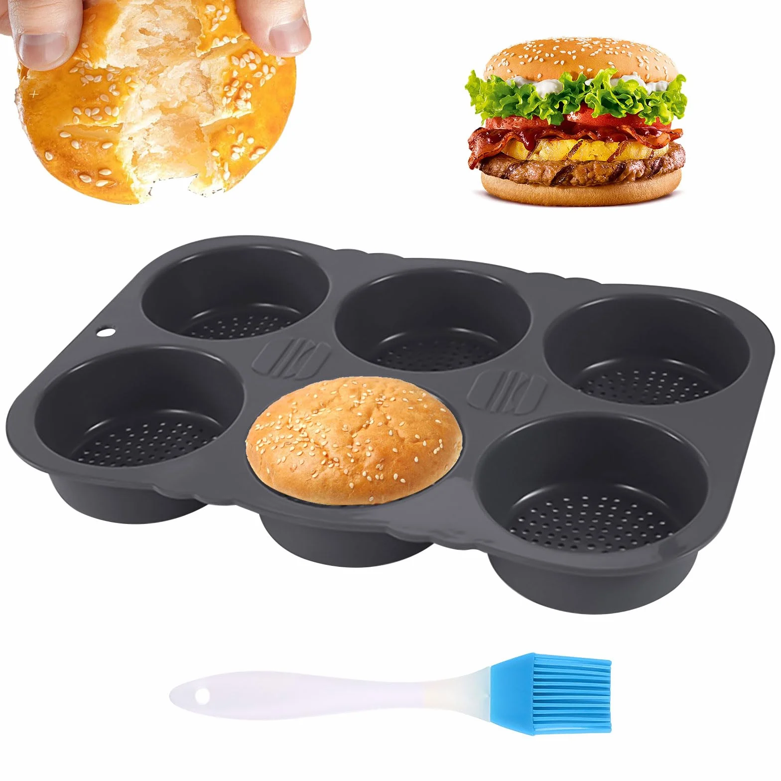 Silikonowa forma do pieczenia bułek burgerowych 10 cm perforowana 6 otworów