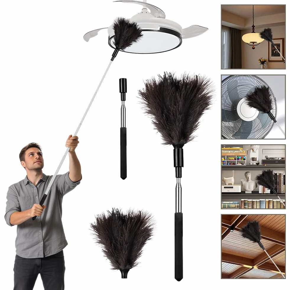 Vicloon miotełka z piór strusia, 38-81cm rozkładana miotełka z piór strusich, naturalne, prawdziwe piór, narzędzie do czyszczenia pajęczyn, wysokich sufitów, wentylatorów, żaluzji, samochodów