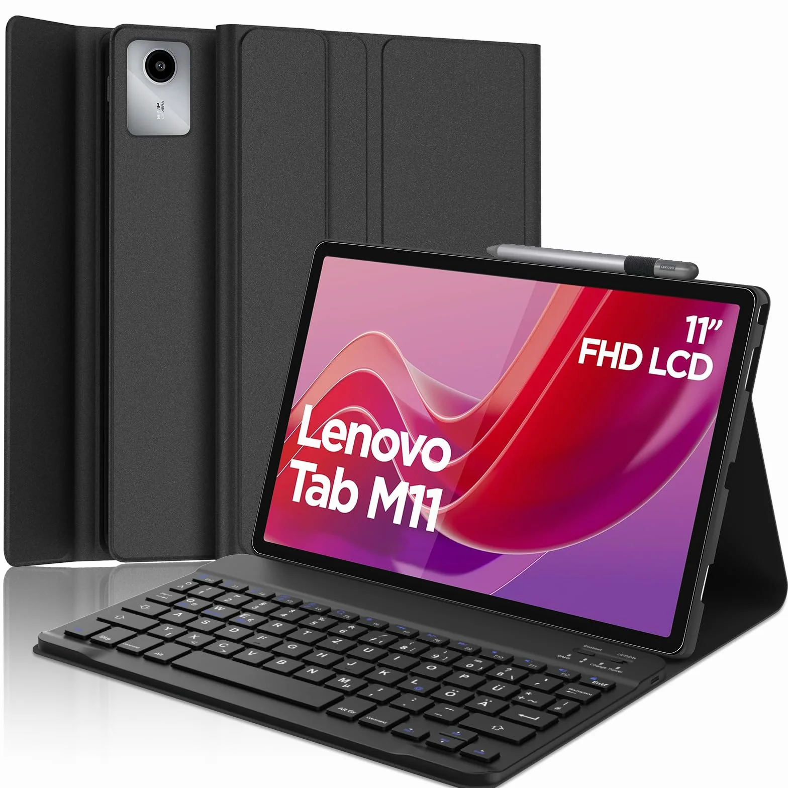 SENGBIRCH Etui na klawiaturę do Lenovo tab M11 2024 11 cali (TB330FU/TB330XU) - QWERTZ niemiecka klawiatura zdejmowana Bluetooth bezprzewodowa klawiatura do Lenovo tab M11 11 2024 cali, czarne