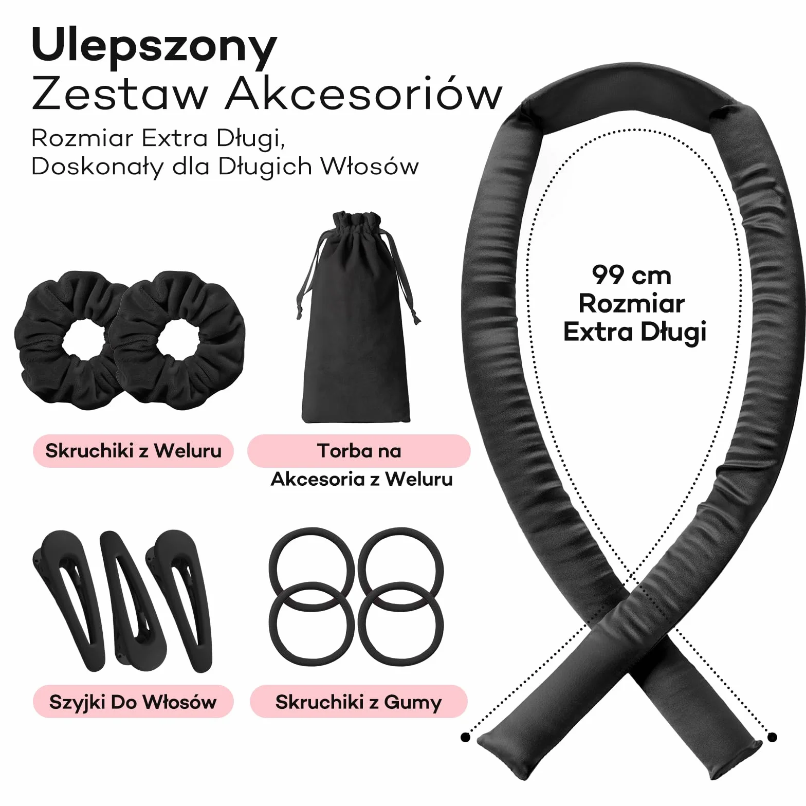 Umisleep Heatless lokówka do włosów, jedwabna ochrona włosów, Heatless Curls z zestawem loków, 99 cm, do samodzielnego wykonania, do długich włosów, antypoślizgowe loki, czarna