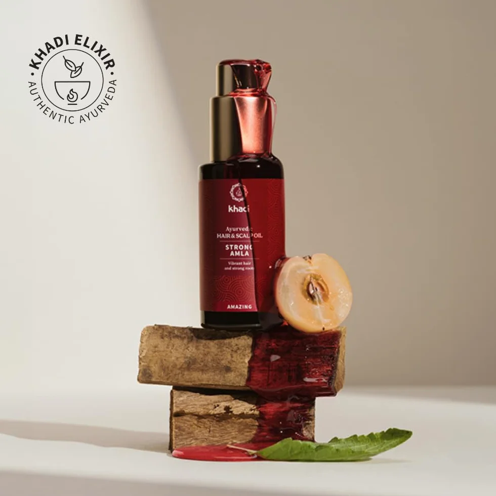 khadi STRONG AMLA Ajurwedyjski olejek do włosów, wspomaga wzrost włosów, zapobiega wypadaniu włosów i siwym włosom, wzmacnia cebulki włosów, 100% ziołowy i wegański, kosmetyki naturalne 50ml
