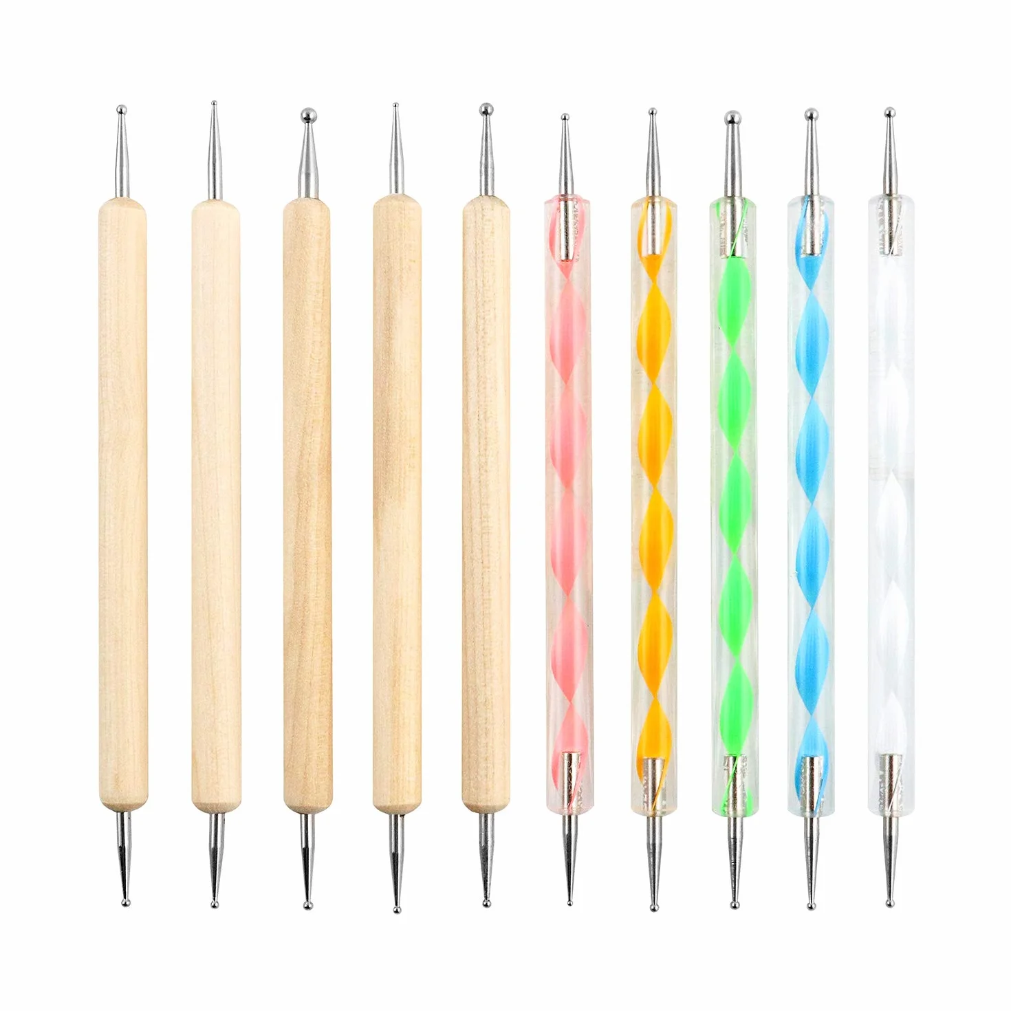 QWORK® rozsianych długopis Nail Art rozsianych narzędzi, rozsianych zestaw narzędzi do zdobienia paznokci, wytłaczany wzór, 10 sztuk