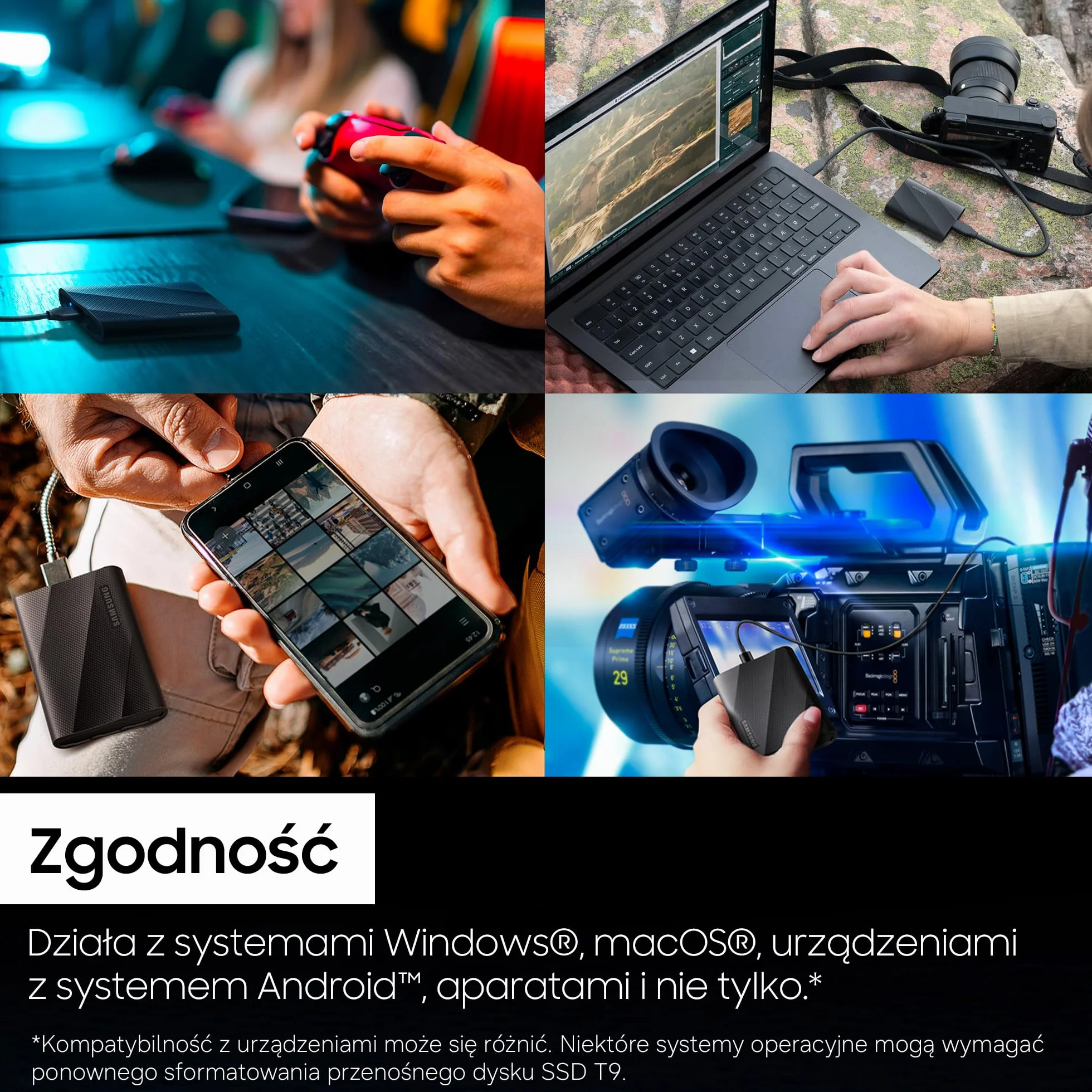 Przenośny dysk SSD Samsung T9, 2 TB, prędkość odczytu 2000 MB/s, prędkość zapisu 2000 MB/s, USB 3.2 Gen 2x2, dla profesjonalistów, zgodny z komputerami Mac, PC, smartfonami, kamerami 12K, MU-PG2T0B/EU