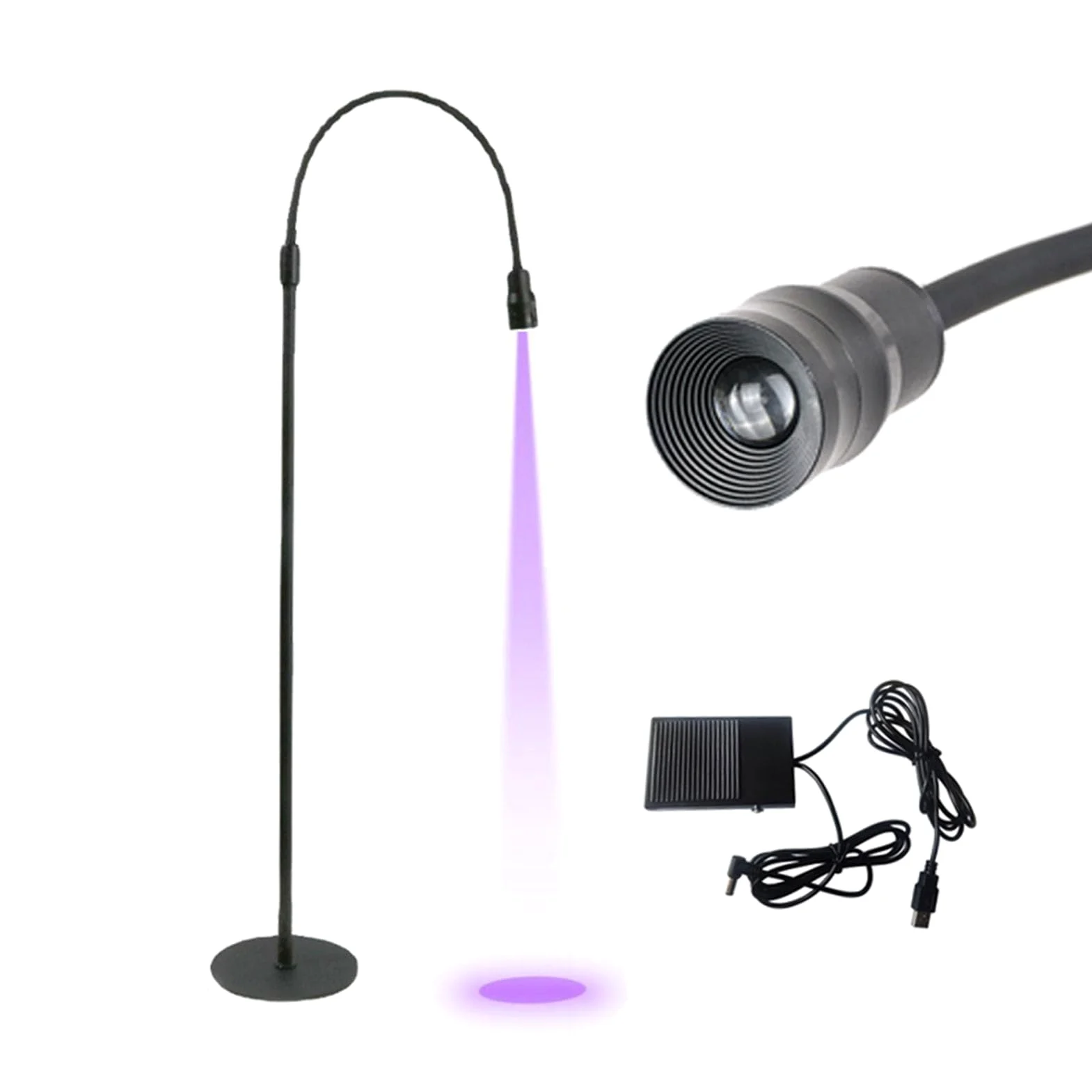 Lampa UV Lash z Pedałem, Lampa UV do Przedłużania Rzęs, z regulowaną gęsią szyją, Lampa LED do Rzęs, Lampa UV do Paznokci (wtyczka UE 5W)