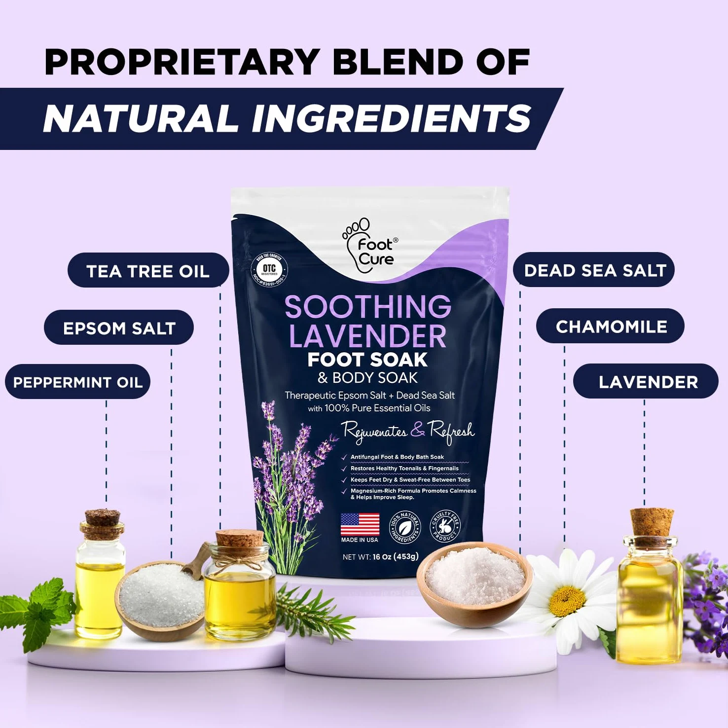 Soothing Lavender Foot Soak with Epsom Salt - Best Toenail Treatment & Softens Calluses - Soothes Sore & Tired Feet, Foot Odor Scent, Spa Pedicure - Wyprodukowano w USA - 2 sztuki