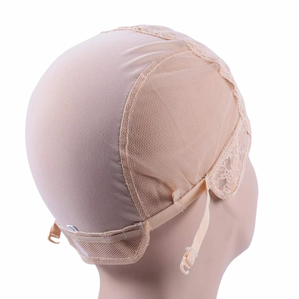 Podwójna koronkowa peruka czapka do robienia peruk z regulowanym paskiem z tyłu bezklejowe czepki peruki czepki na włosy (blond XL58 cm)