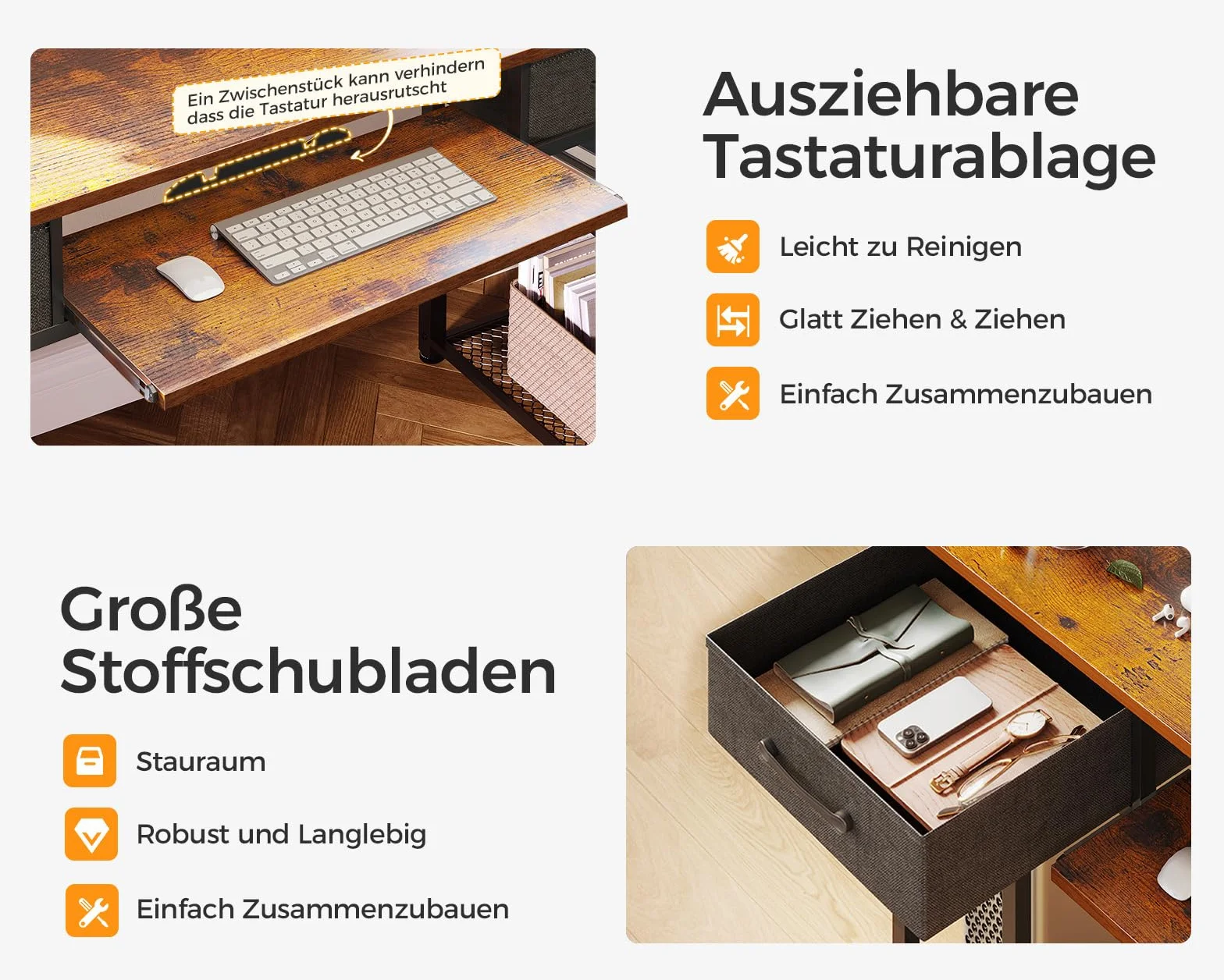 ODK Biurko komputerowe z szufladami 120x48x90 cm drewniane z półką na klawiaturę i stojakiem na monitor brązowe