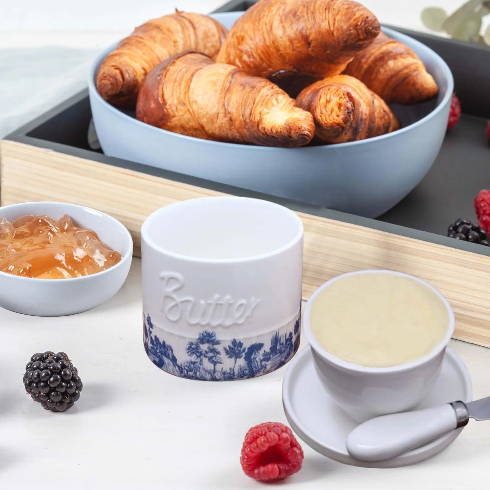 Francuska ceramiczna maselniczka okrągła porcelana vintage z pokrywką