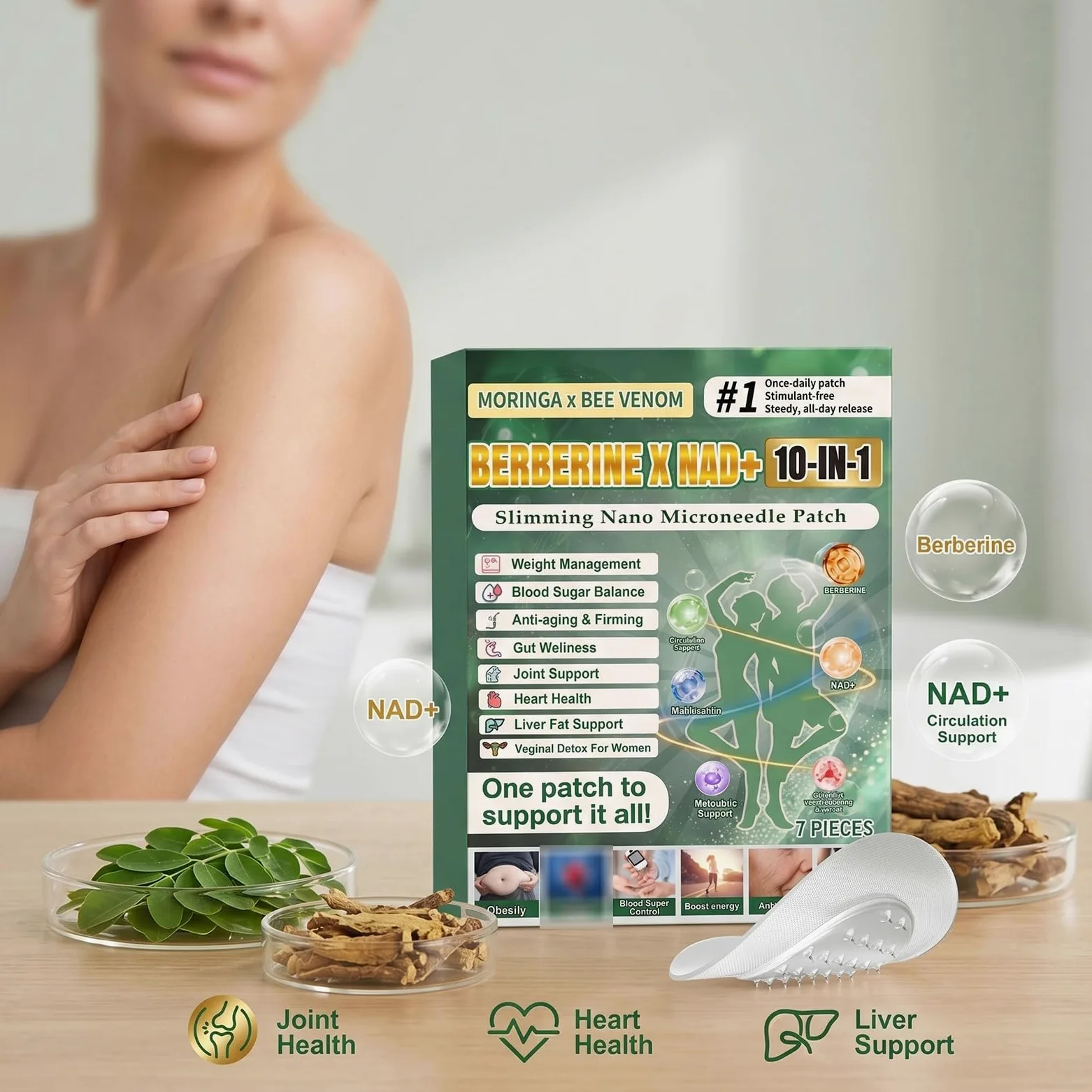 Plaster odchudzający Nano Microneedle, Plaster Moringa x Berberine 10 w 1, naturalne składniki, łatwa w aplikacji, niewidoczna pod ubraniem, idealna dla mężczyzn i kobiet