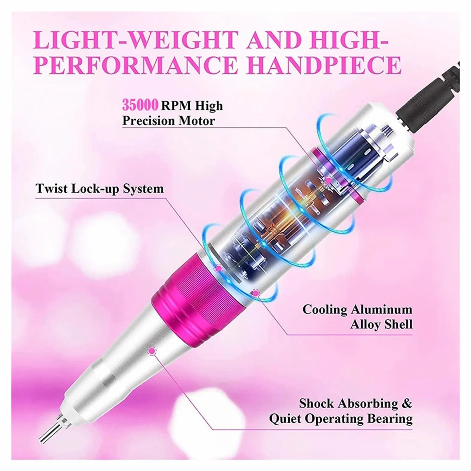 Obcinacz do paznokci, 35000RPM wiertarka do paznokci, profesjonalna elektryczna maszyna do manicure, frezy do paznokci, Art elektryczne zestawy pilników do paznokci do Manicure(Wit)