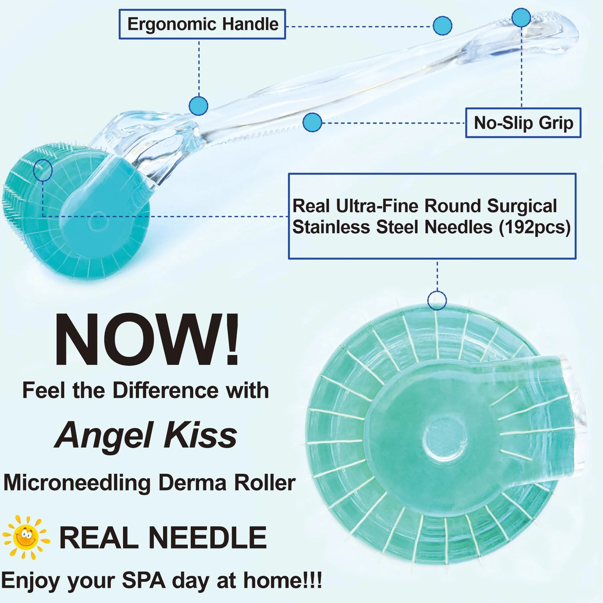 Angel Kiss Derma Roller 1,5 mm Oryginalna Igła - 192 mikroneedling ze stali nierdzewnej Derma-roller Micro Igła do twarzy ciała pielęgnacja skóry broda wzrost włosów