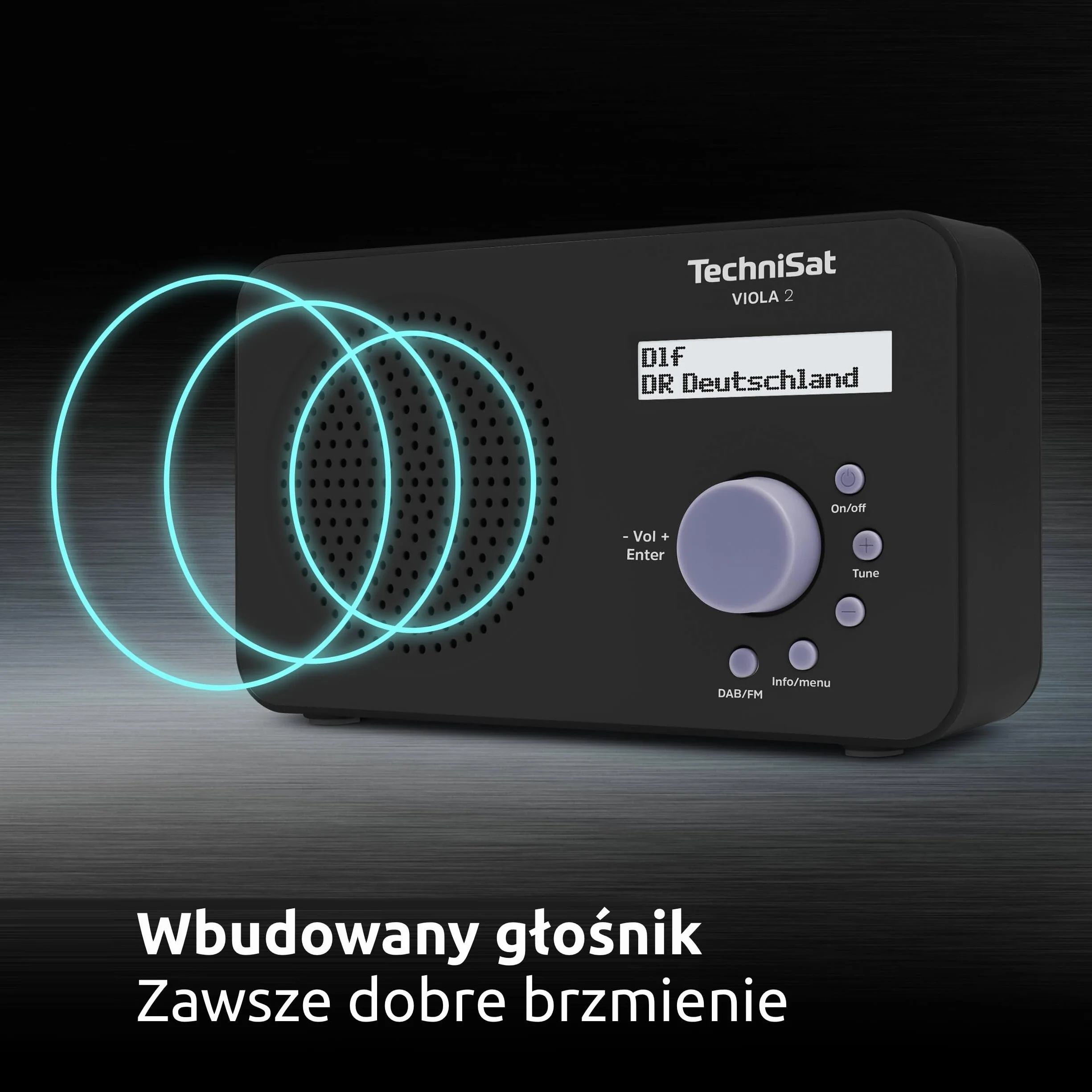 TechniSat VIOLA 2 - przenośne radio DAB (DAB+, FM, głośnik, gniazdo słuchawkowe, wyświetlacz dwuliniowy, sterowanie przyciskami, małe, 1 Watt RMS) czarne