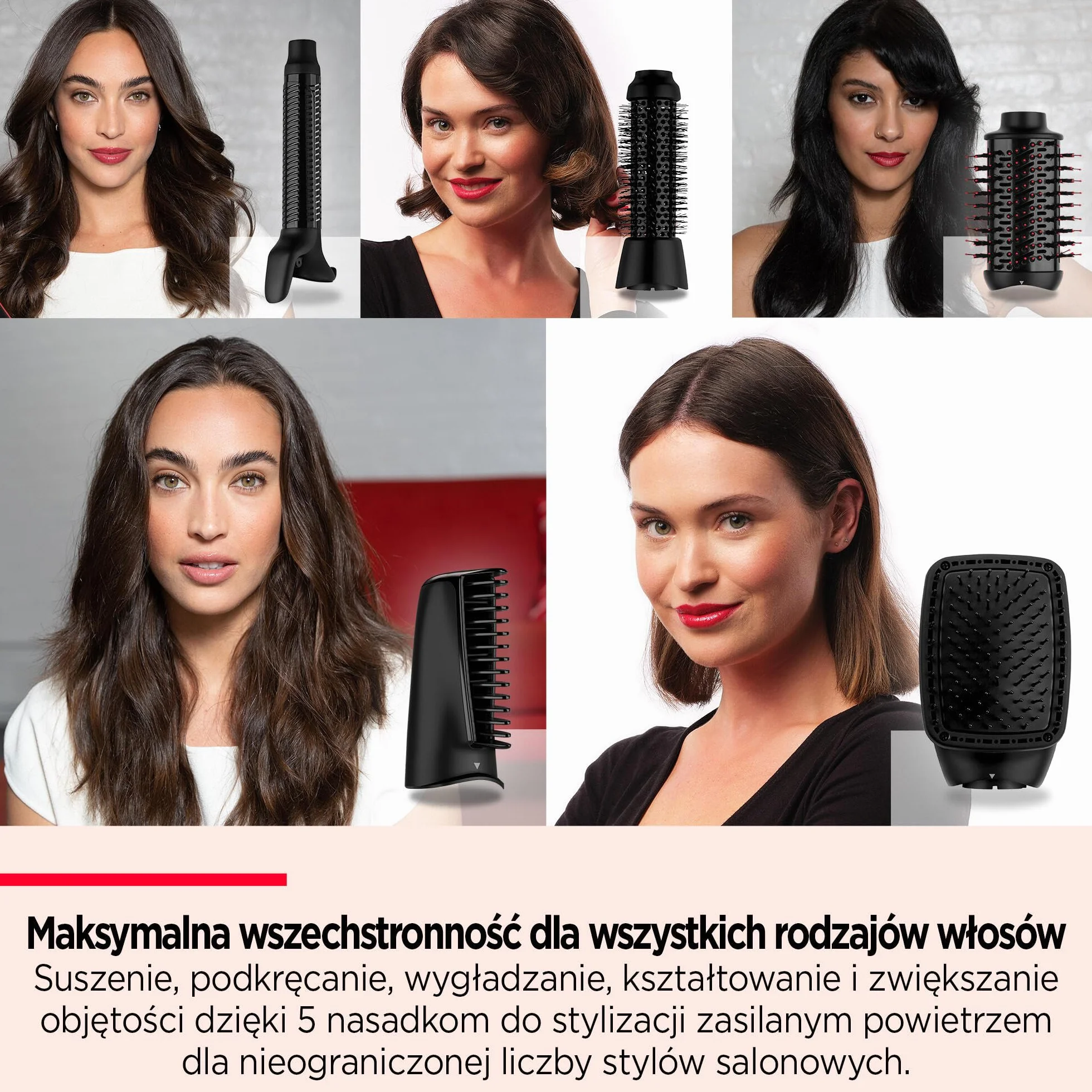 REVLON One-StepTM Blow-Dry Multi Air Styler 5 w 1 (Zdejmowane nasadki, lokówka, wolumizer, stylizator, wzmacniacz kształtu i suszarka).RVDR5370