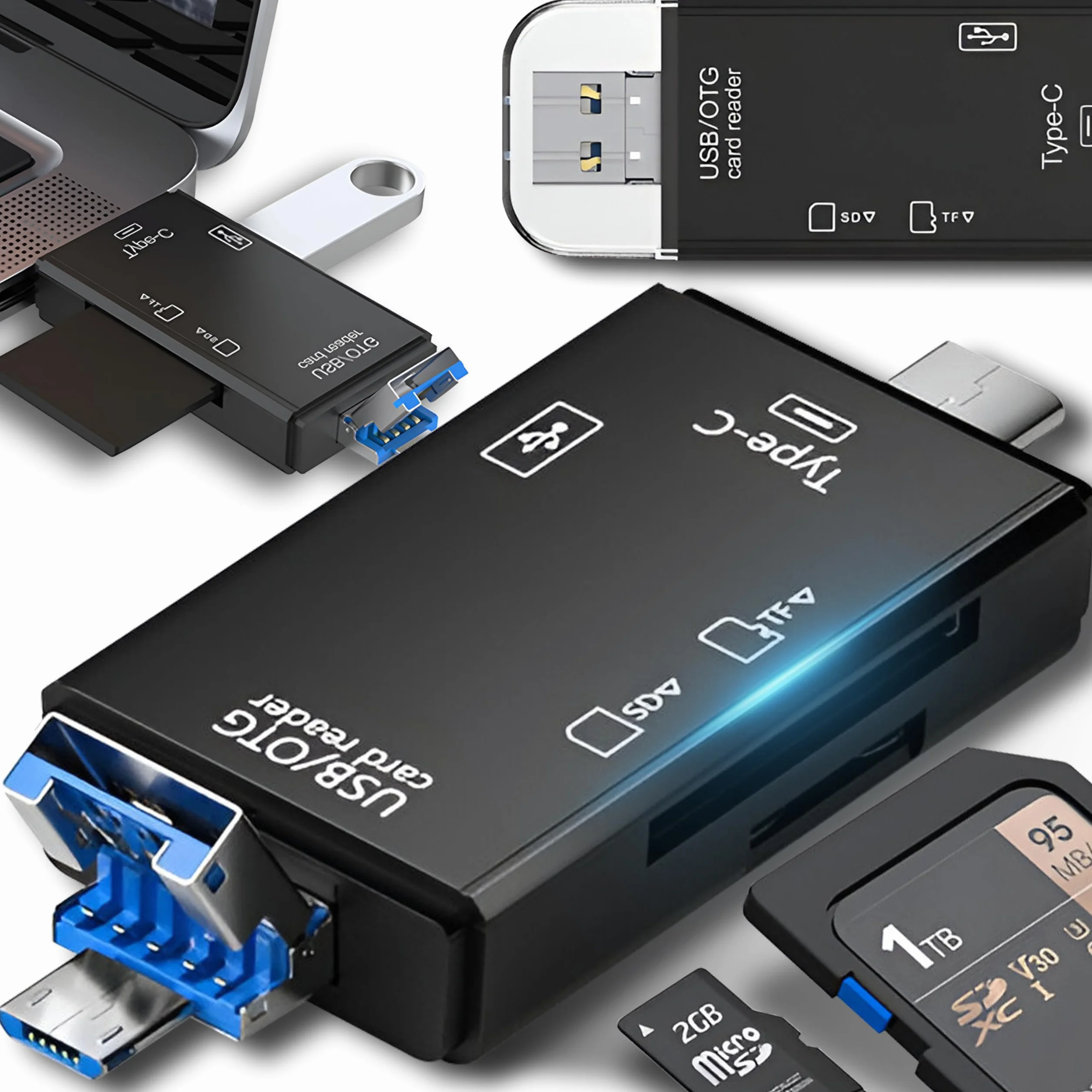 Retoo Czytnik kart USB Adapter Micro SDXC, SDHC, czytnik kart Highspeed OTG, USB 3.0/USB C, kompatybilny z Windows, Mac, Android, adapter kart pamięci, karty TF i UHS-I, Czarny