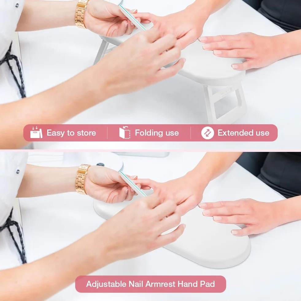 HOTUT Nail Arm Rest poduszka pod rękę, biała poduszka do manicure poduszka na paznokcie podłokietnik do paznokci, składany stojak na rękę dla technika paznokci, antypoślizgowy miękki skórzany stojak