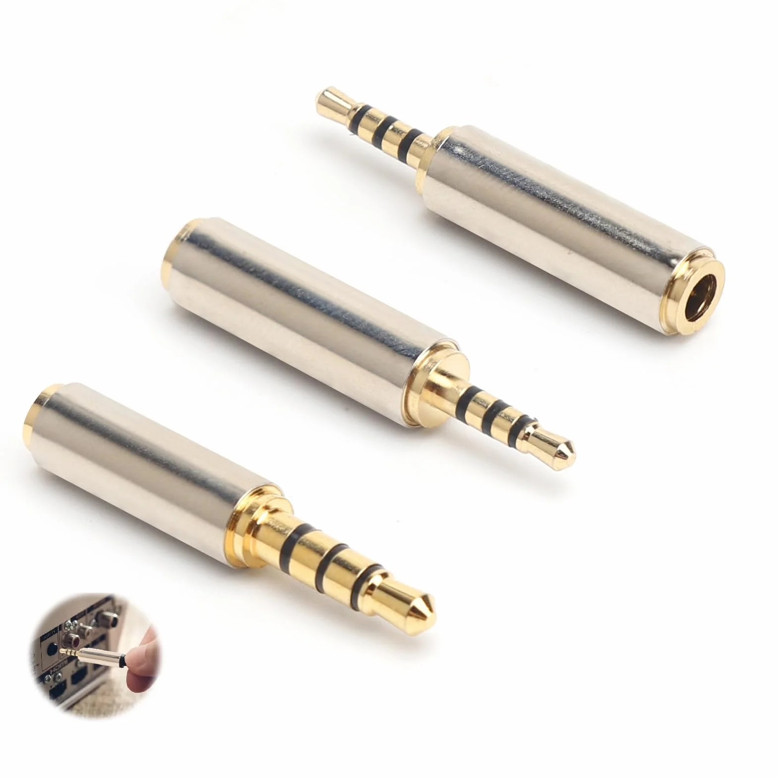 Zestaw 3 adapterów wtyczek jack HENGBIRD 2,5 mm na 3,5 mm i 3,5 mm na 2,5 mm do suchawek, telefonów komórkowych, odtwarzaczy MP3, komputerów i zczy AUX