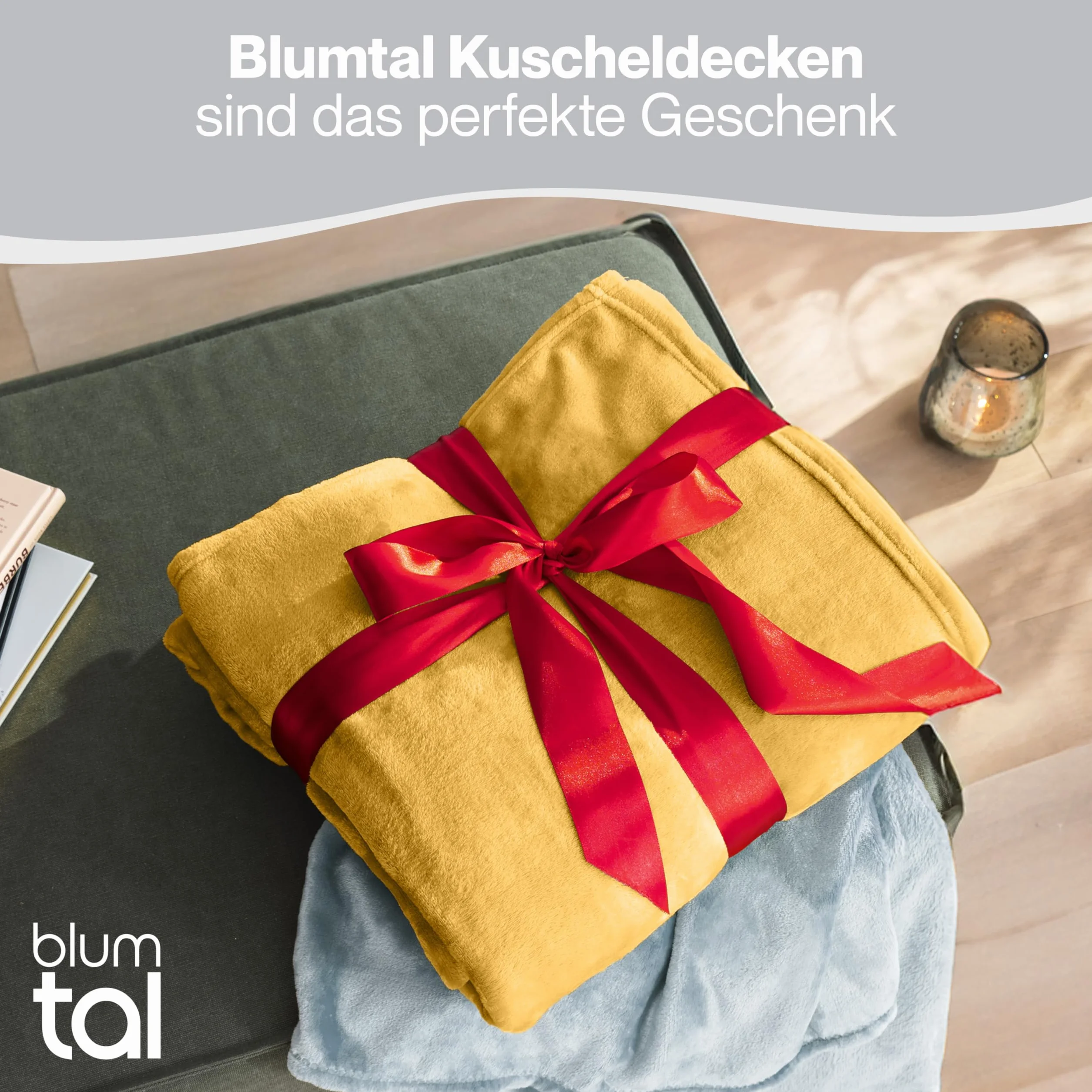 Blumtal puszysty koc - certyfikowany przez OEKO-TEX koc z mikrofibry 150x200 cm - miękki koc na kanapę - żółty koc 150x200 cm