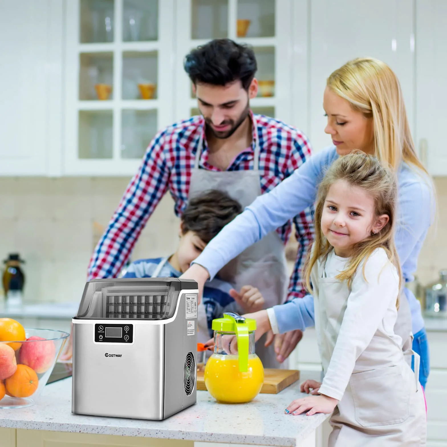 COSTWAY Kostkarka do lodu 3,2L, 24 kostki w 15 min, 18kg/24h, wyświetlacz LCD