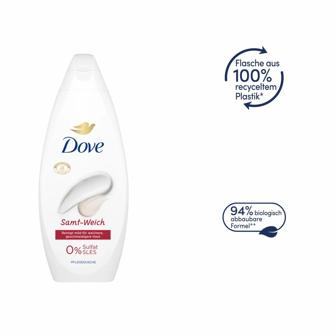 Dove żel pod prysznic, aksamitny, miękki, pielęgnujący żel pod prysznic z dermatologicznie potwierdzoną formułą dla bardziej miękkiej i gładkiej skóry, 250 ml