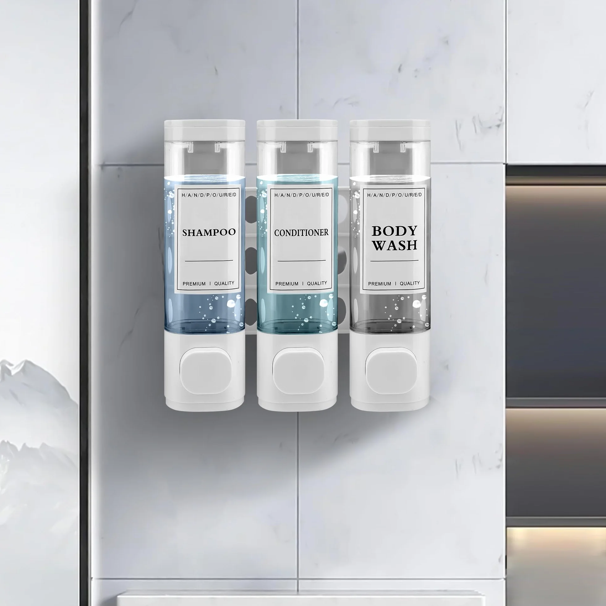 Dozownik mydła naścienny potrójny ABS 300ML*3 biały do łazienki