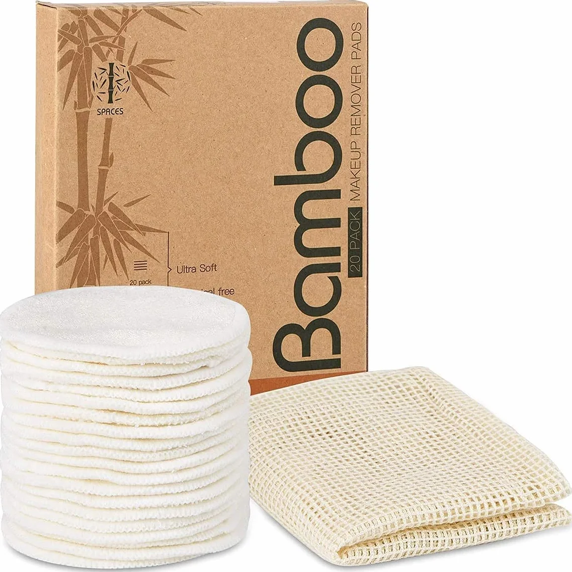 Bawełniane podkładki na twarz, wielokrotnego użytku, nadają się do prania, bambusowe, do usuwania makijażu, z bawełnianym workiem na pranie, miękkie, dla dorosłych i dzieci, 20 szt