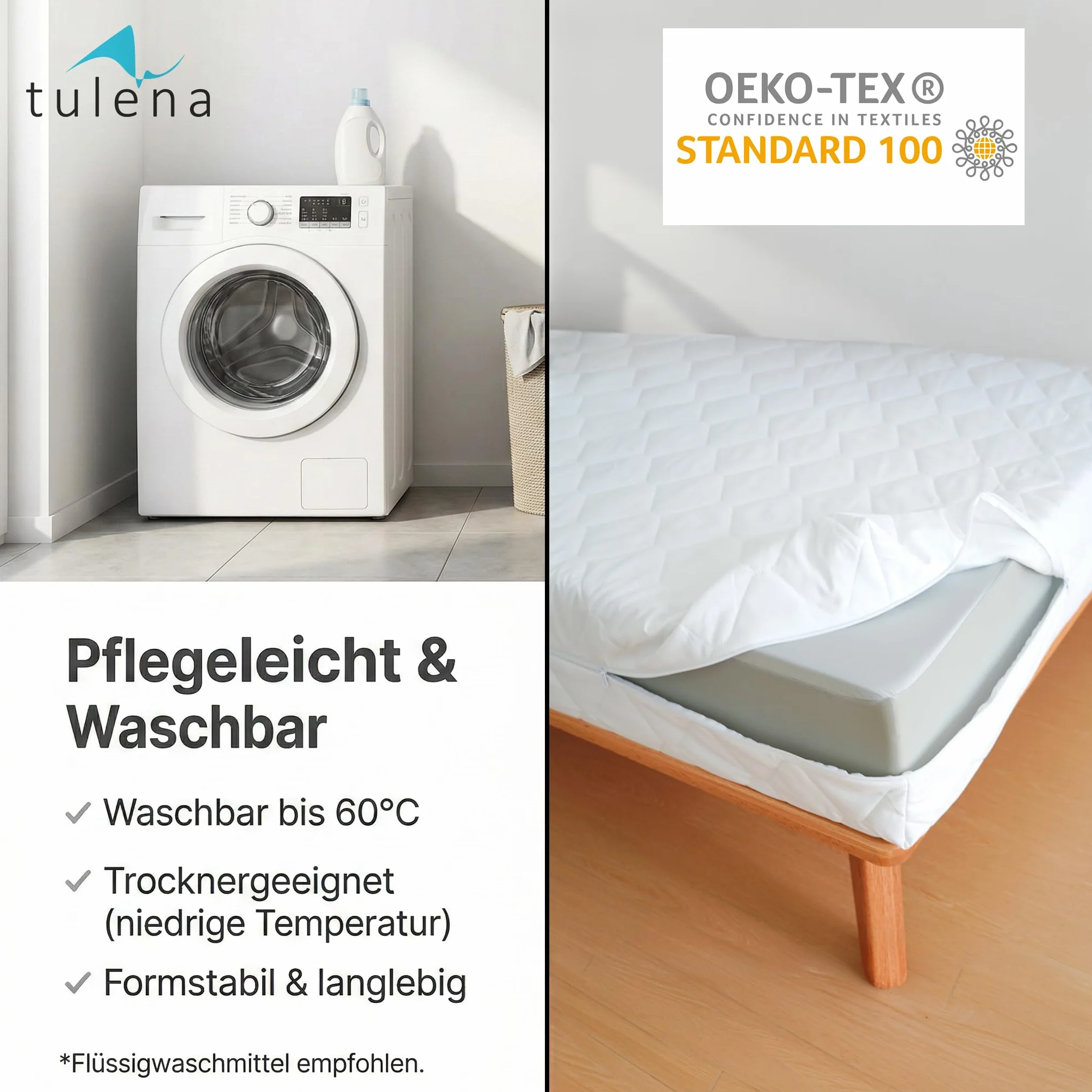 TULENA Pokrowiec na materac 160x200 cm ochraniacz z mikrofibry z zamkiem błyskawicznym biały Öko-Tex
