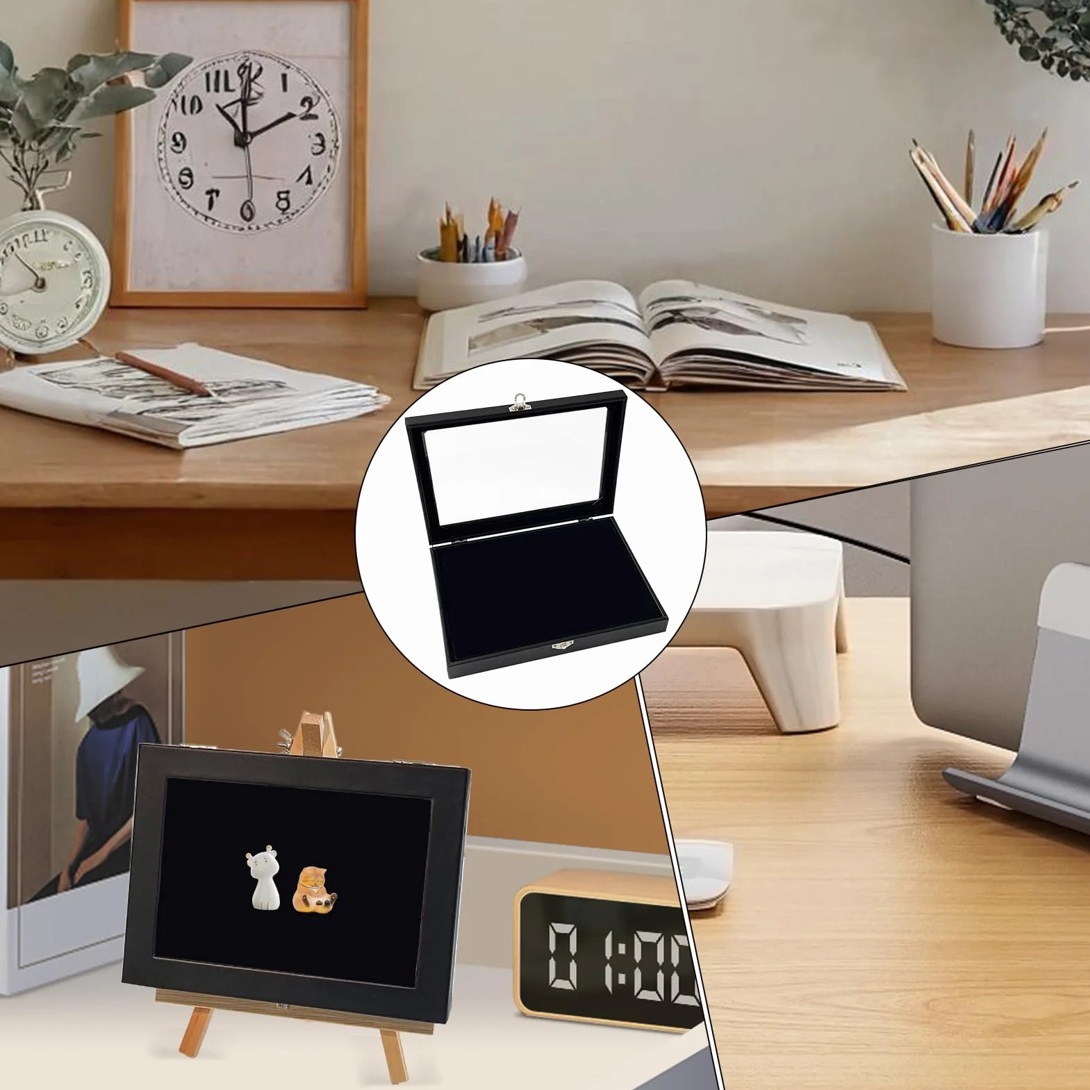 Pin Display Case 7.87x5.91x1.77 Inches Compact Organizer for Brooches Jewelry Black Wall Tabletop