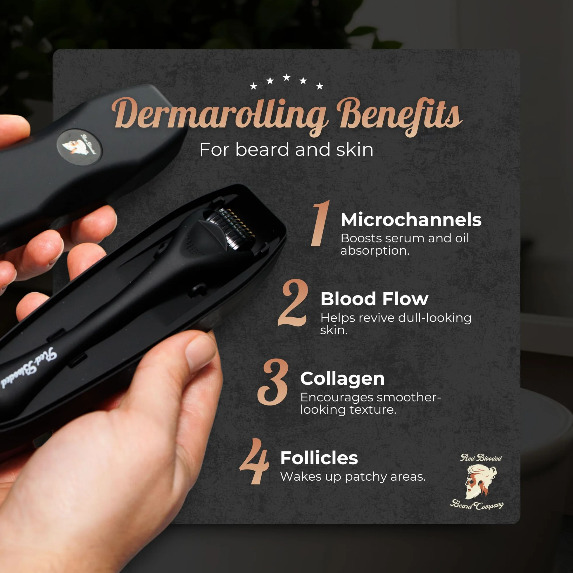 Zestaw na porost brody Red Blood - wałek do brody + olejek do brody + balsam do brody - derma wałek 0,5 mm na odrost włosów - zapach koloński