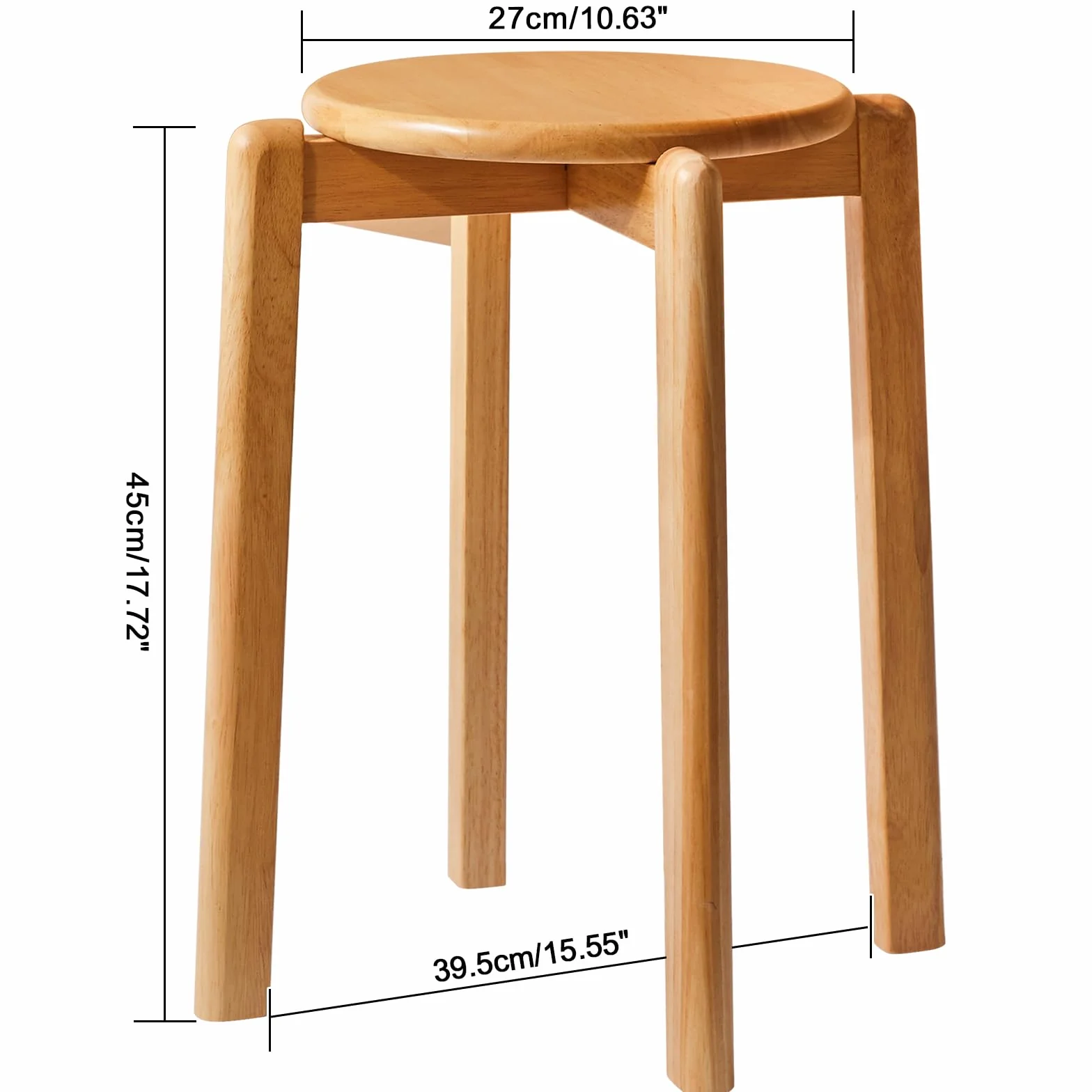 Stołek okrągły z litego drewna 27×27×45 cm naturalny do salonu jadalni kuchni 4 szt.