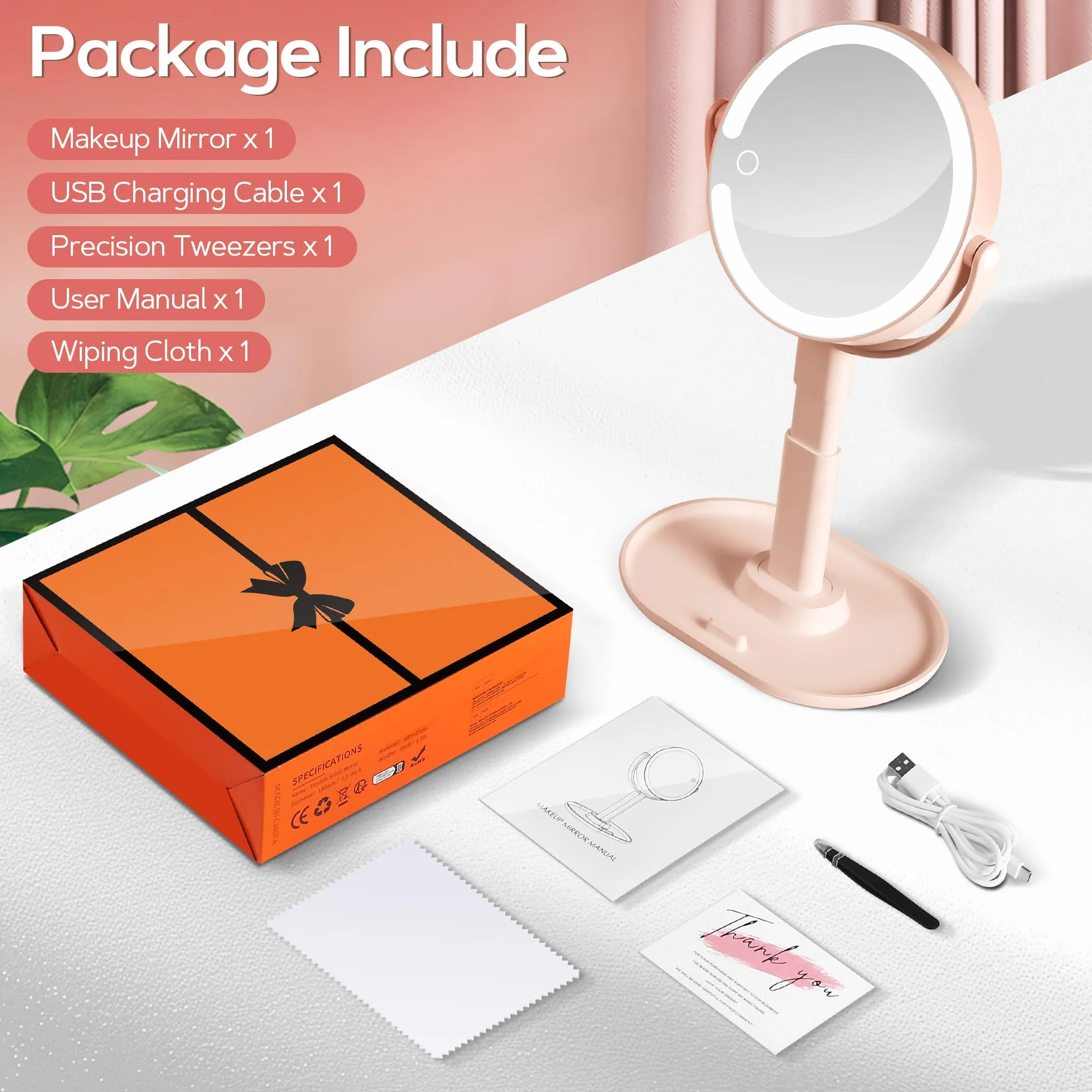 B Beauty Planet Podświetlane lustro do makijażu, 20 x powiększające, 3 kolorowe światło, ściemniane diody LED i regulacja wysokości, 2-stronne lusterko kosmetyczne do łazienki, prezent dla kobiet