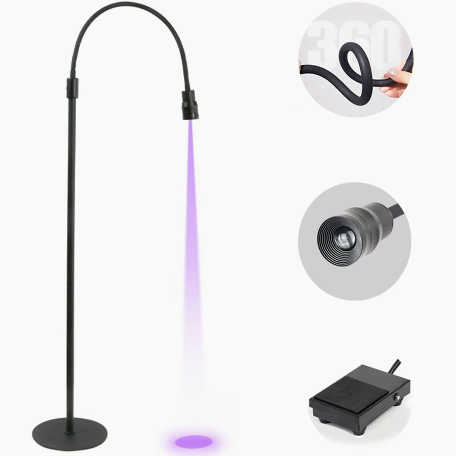 Lampa UV Lash z Pedałem, Lampa UV do Przedłużania Rzęs, z regulowaną gęsią szyją, Lampa LED do Rzęs, Lampa UV do Paznokci (wtyczka UE 5W)