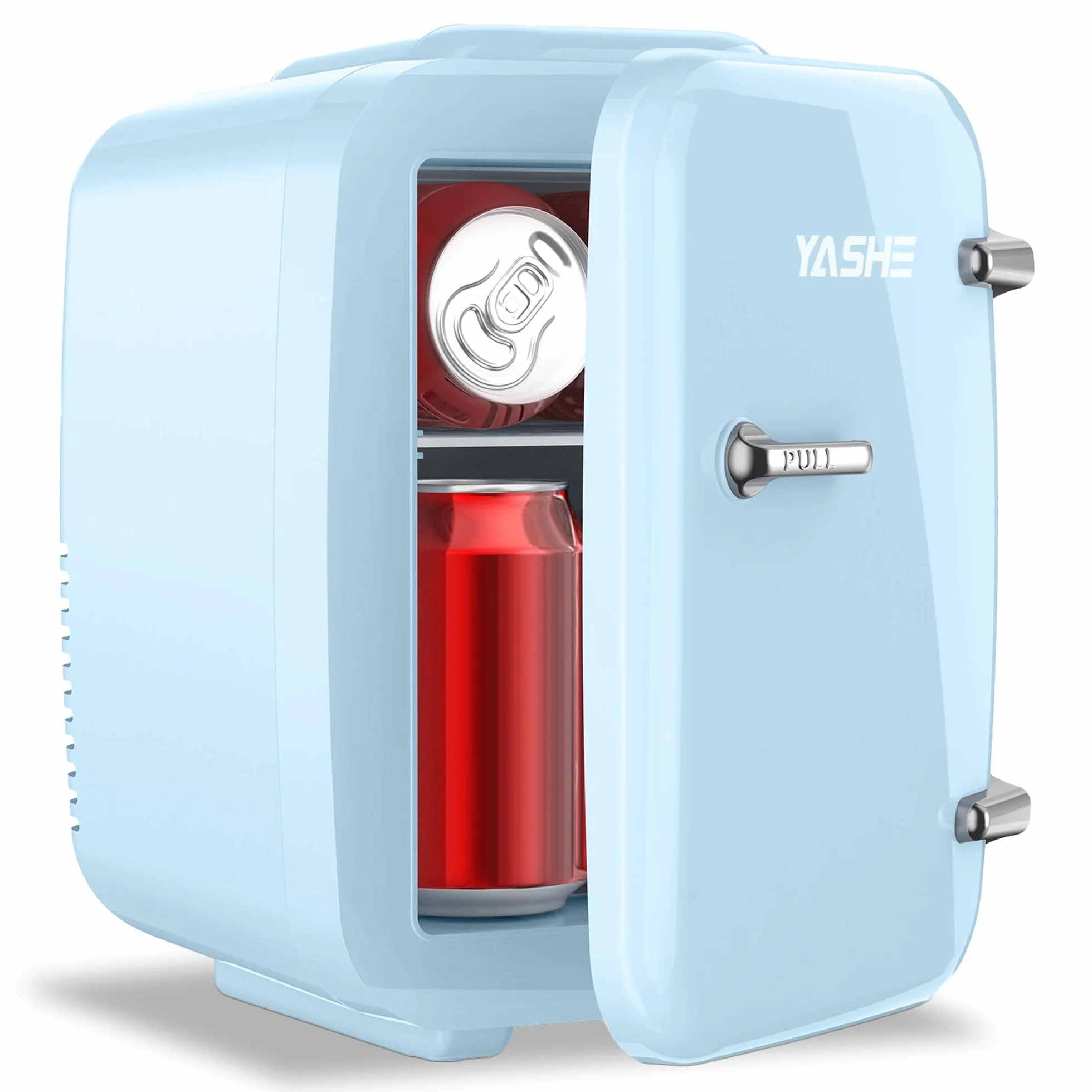 YASHE Mini lodówka pokojowa 4 l, 220 V AC/12 V DC, termoelektryczna podgrzewacz do napojów, niebieski