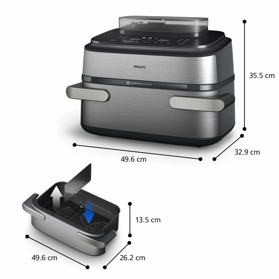 Philips Airfryer Ovi serii 5000 Megabasket Steamfry 9,5 l RapidAir czyszczenie parą NA565/00