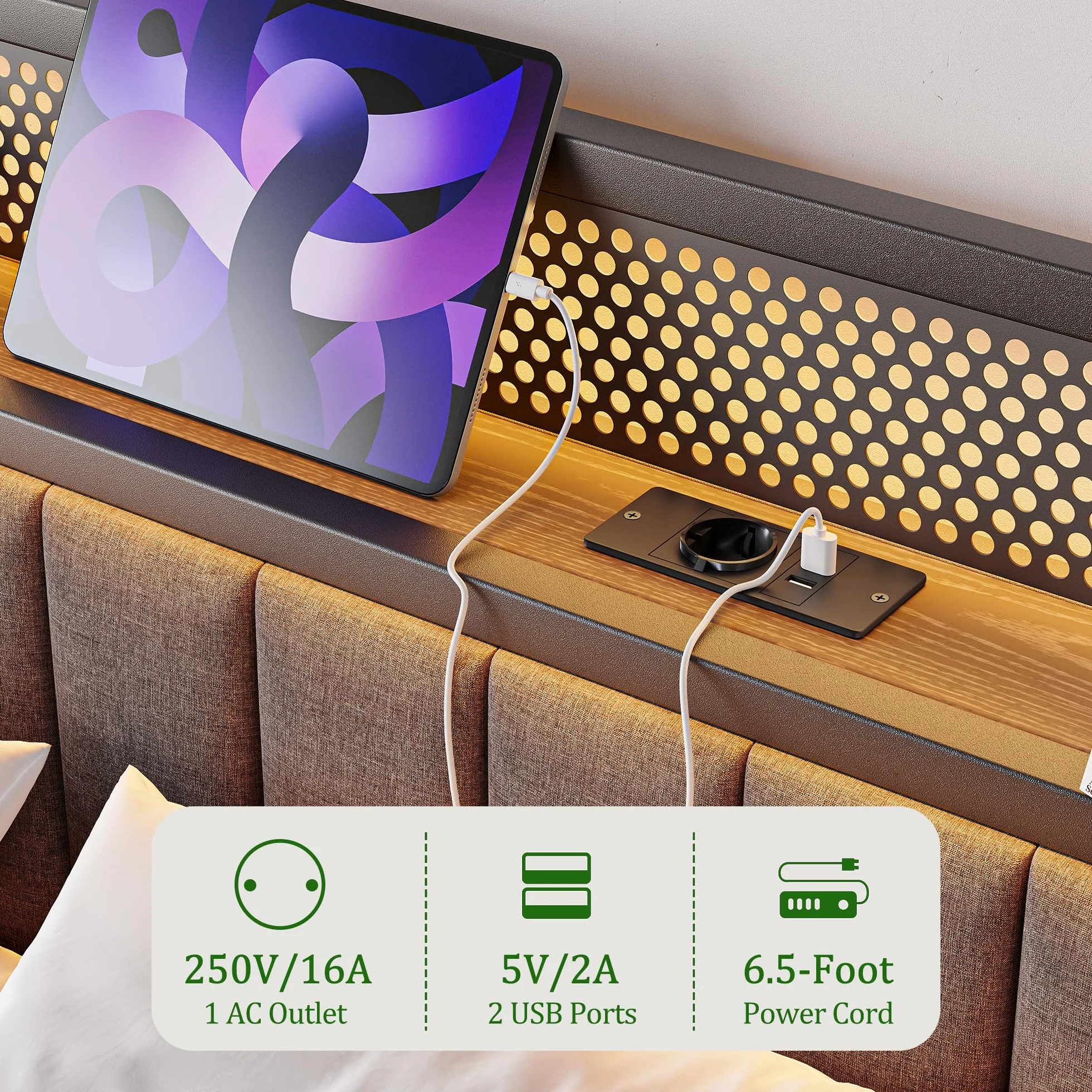 Metalowe łóżko tapicerowane z diodami LED 120x200 cm ze stelażem i zagłówkiem