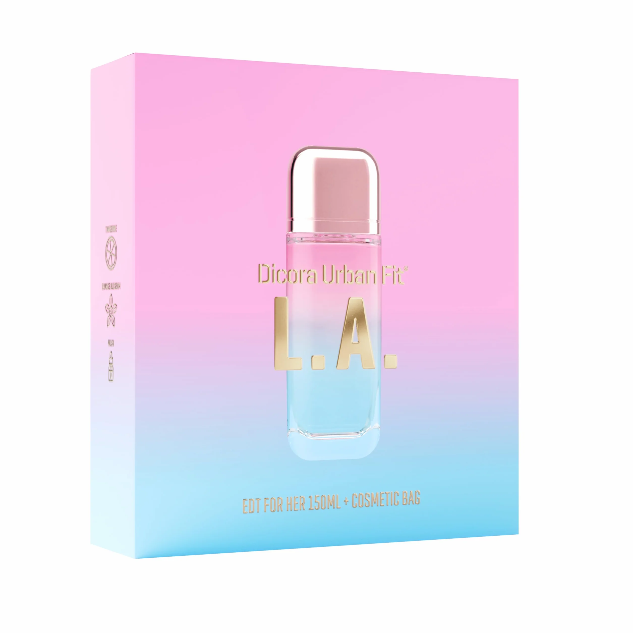 DICORA URBAN FIT SET L.A. FOR HER + NECESER, perfumy damskie EDT, 150 ml, zapach kwiatowy i owocowy, woda kolońska z mandarynką, kwiat pomarańczy i piżmo