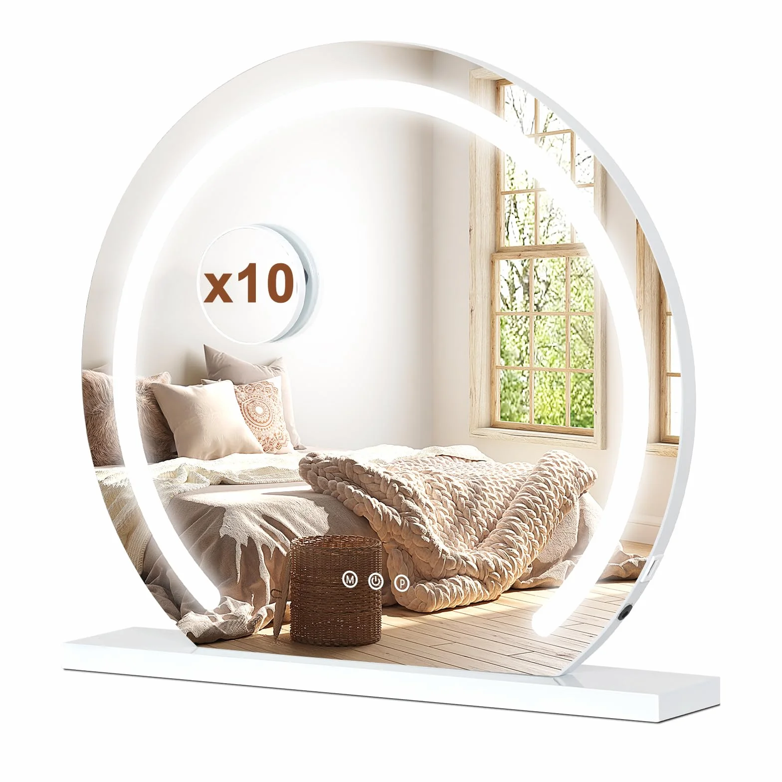 YOURLITE Okrągłe lusterko do makijażu Hollywood D50 cm LED, 3 ściemnialne temperatury barwowe, 10x lupa, USB, montaż naścienny