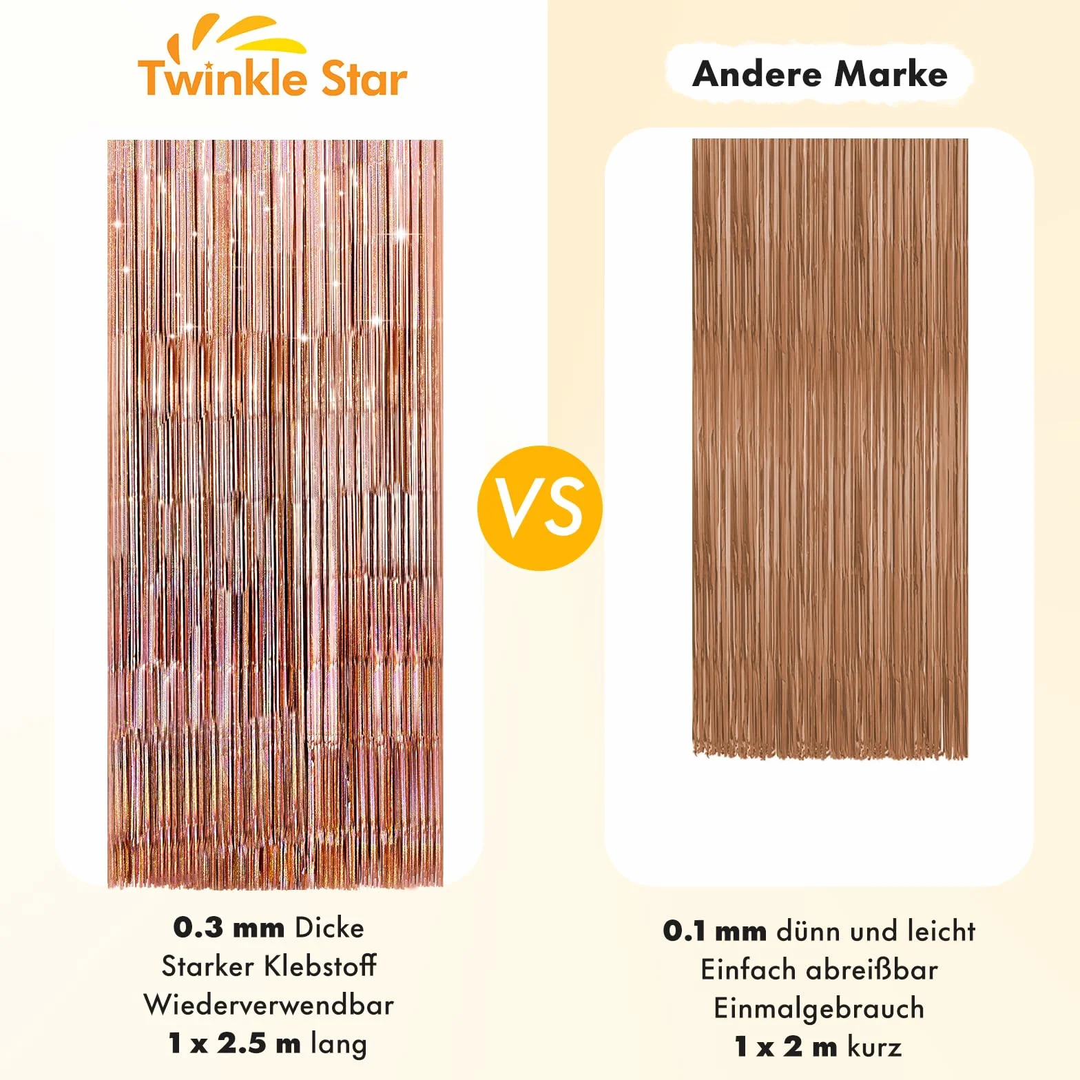 Twinkle Star Dekoracja sylwestrowa brokatowa zasłona różowe złoto
