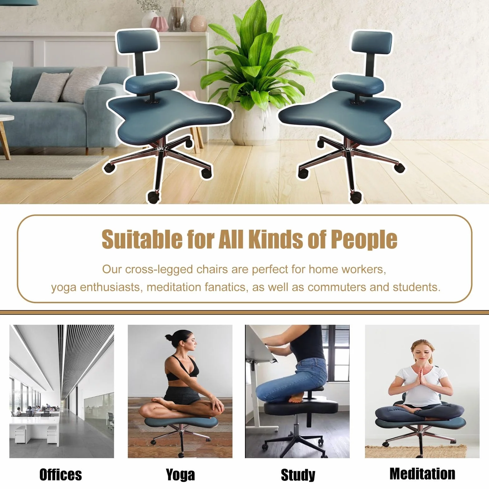 Ergonomiczne Krzesło do Medytacji Krzyżowe z Kołami Regulowane Białe