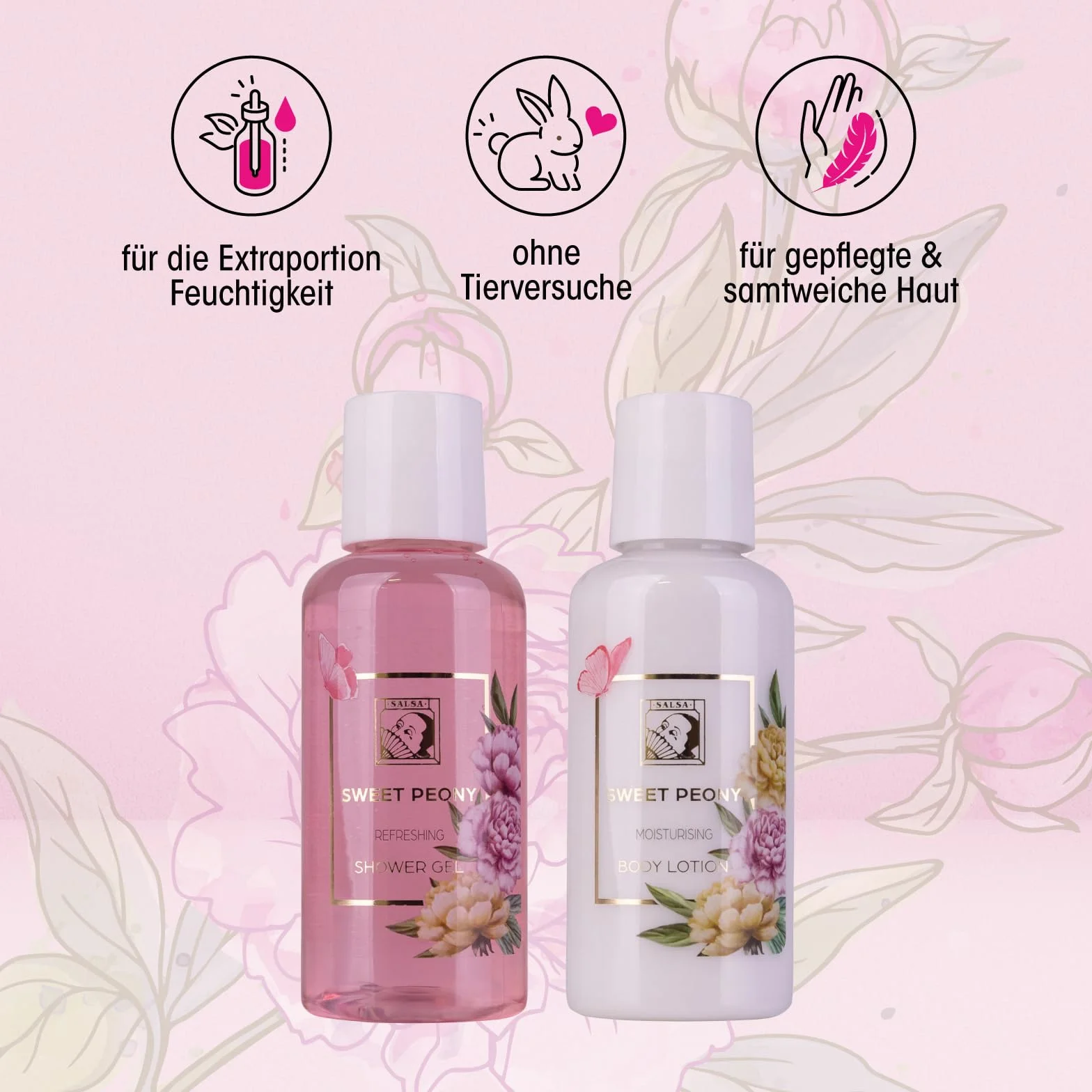 Accentra - Zestaw prysznicowy dla kobiet Sweet PEONY w pięknym pudełku prezentowym - 2-częściowy zestaw do pielęgnacji z żelem pod prysznic i balsamem do ciała - zestaw na prezent wellness na