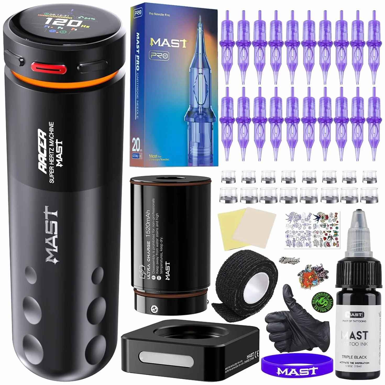 Mast Racer Pro Wireless Tattoo Machine Pen 3-140hz Adjust Soft Hard Mode 1520mAh Battery Mcore-Pro Motor Cordless Rotary Tattoo Gun