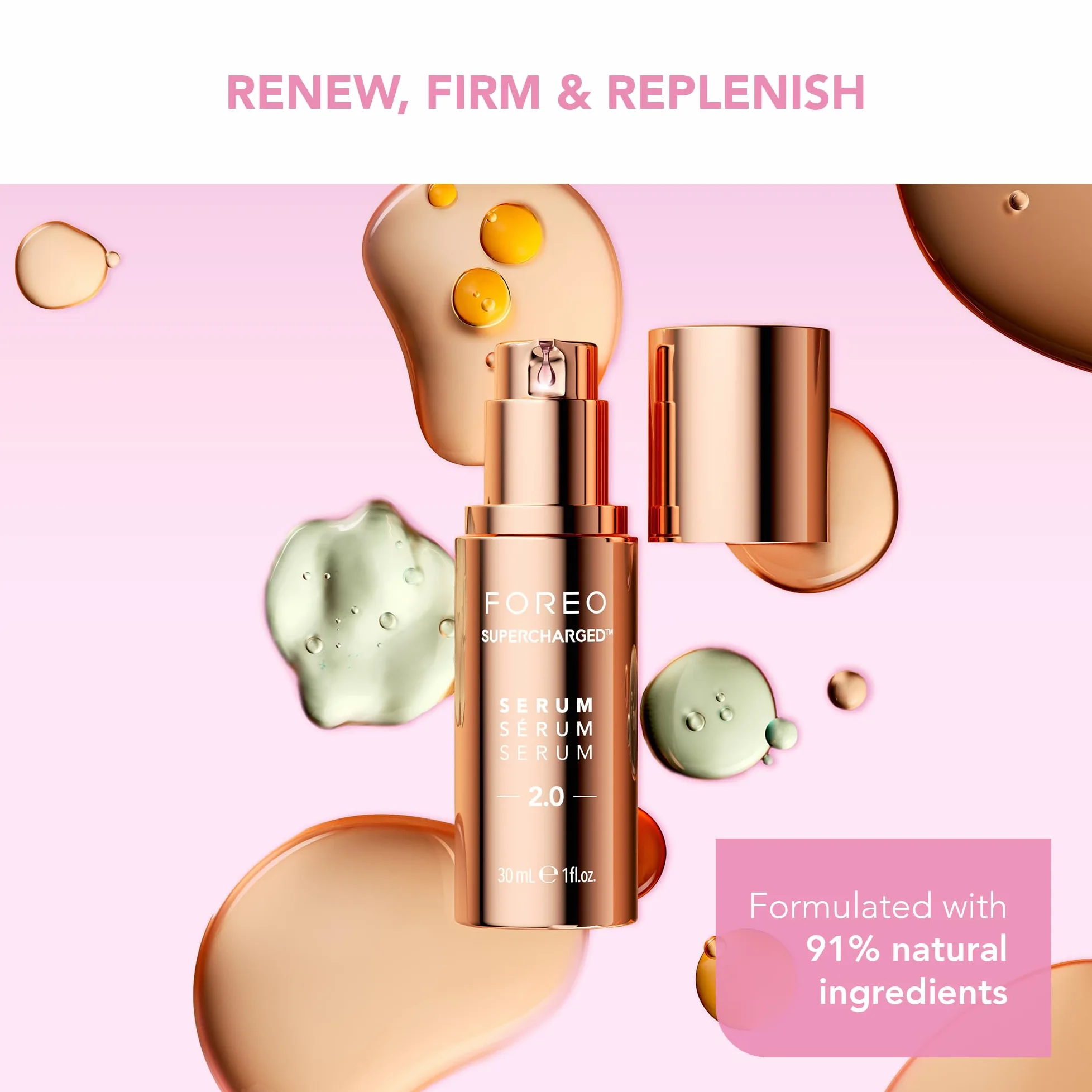 FOREO Firm & Fabulous Bear mini Pink + serum serum 30 ml | mikroprądowe urządzenie do twarzy | natychmiastowy lifting | podwójny przyrząd do usuwania podbródka | prezenty | pielęgnacja twarzy zestawy