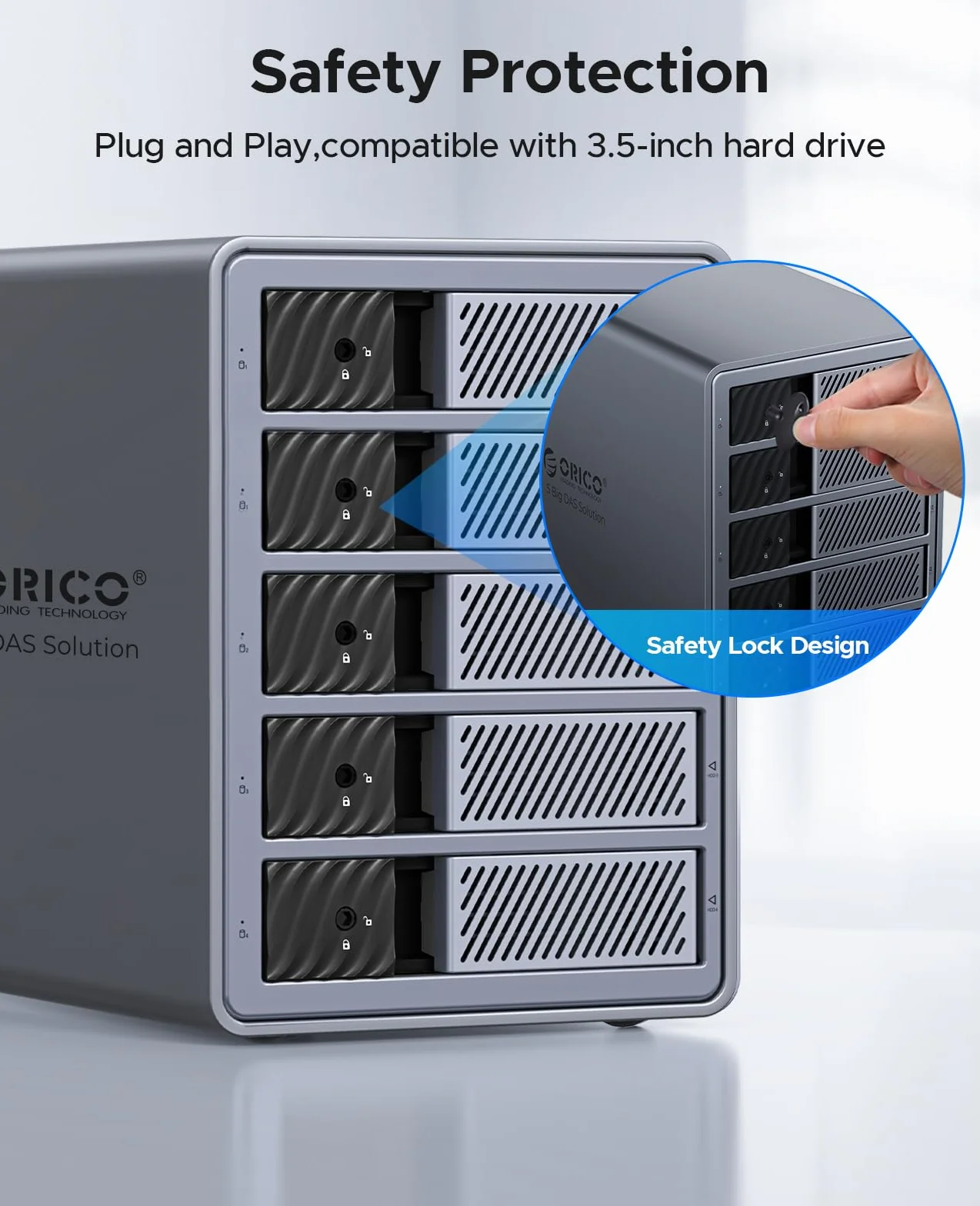 ORICO Aluminiowa Obudowa na Dyski Twarde dla 5 Dysków, Stacja Dokująca USB 3.0 dla Dysków 3.5 Cala do 22 TB Kompatybilna z MacOS i Windows (9858U3)